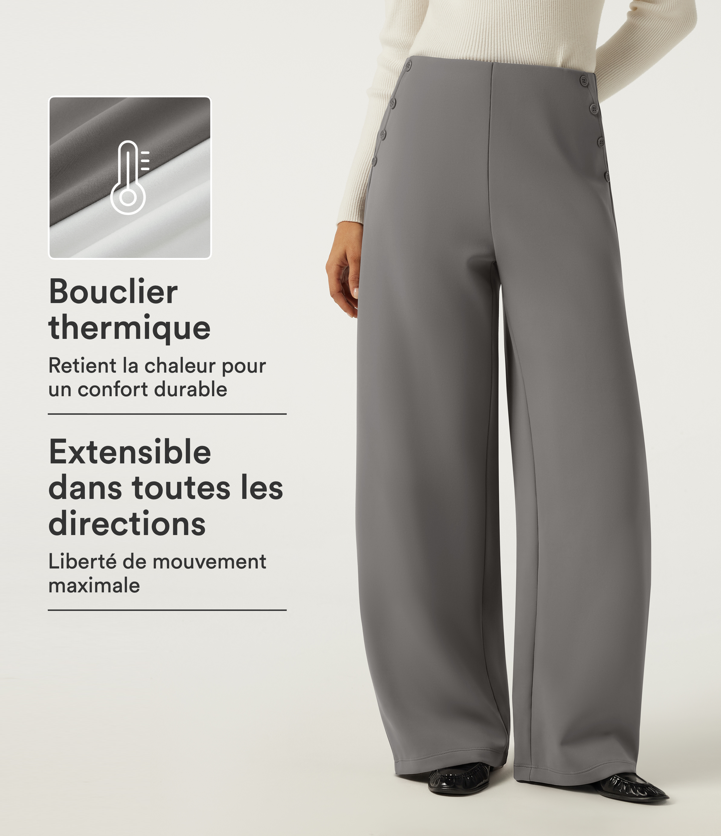 Pantalon de bureau coupe barrel en polaire à taille mi-haute avec poches