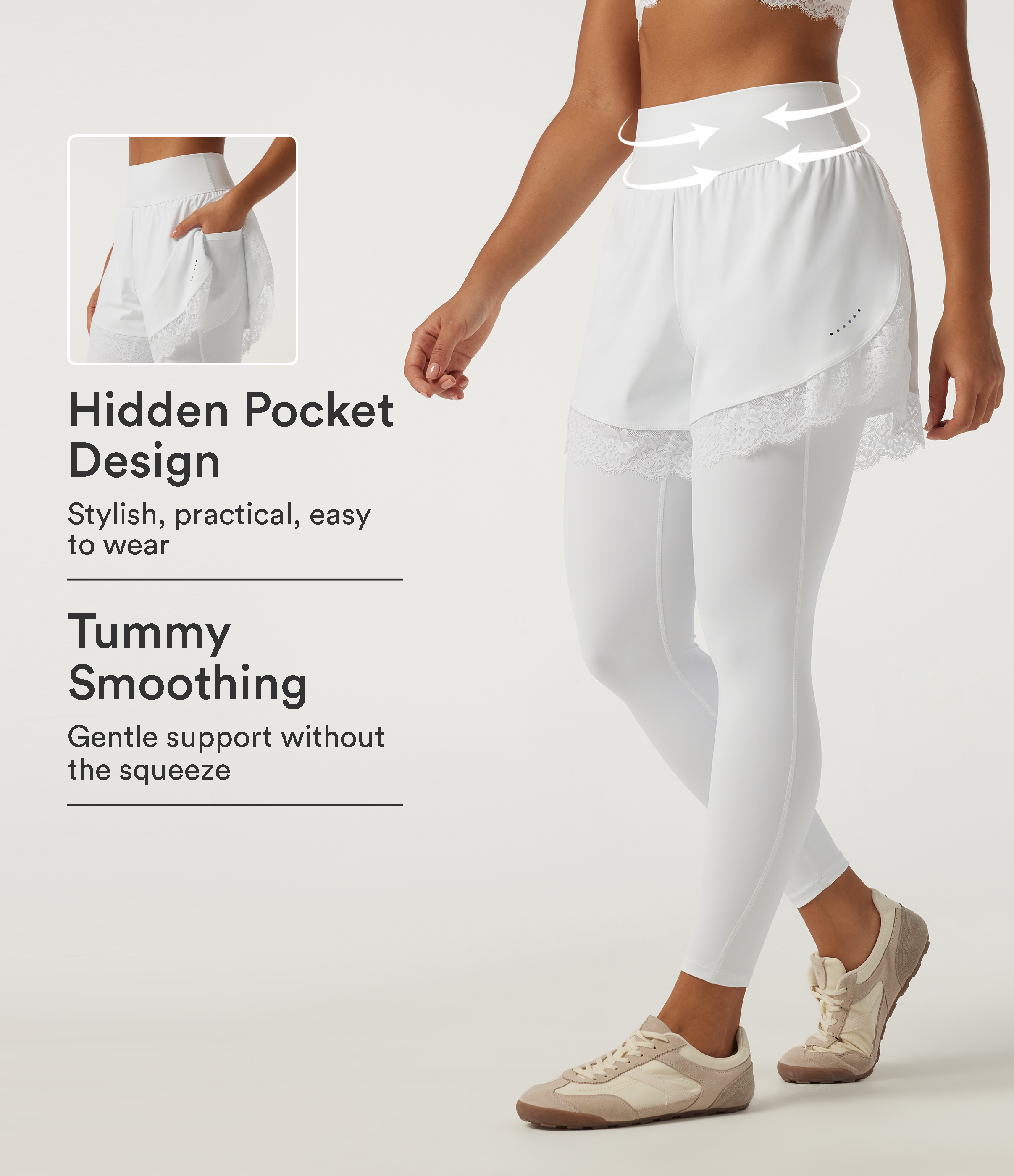 SoftlyZero™ Airy High Waisted Tummy Control Skinny Contrast Lace InstantCool Dance Leggings with Pockets