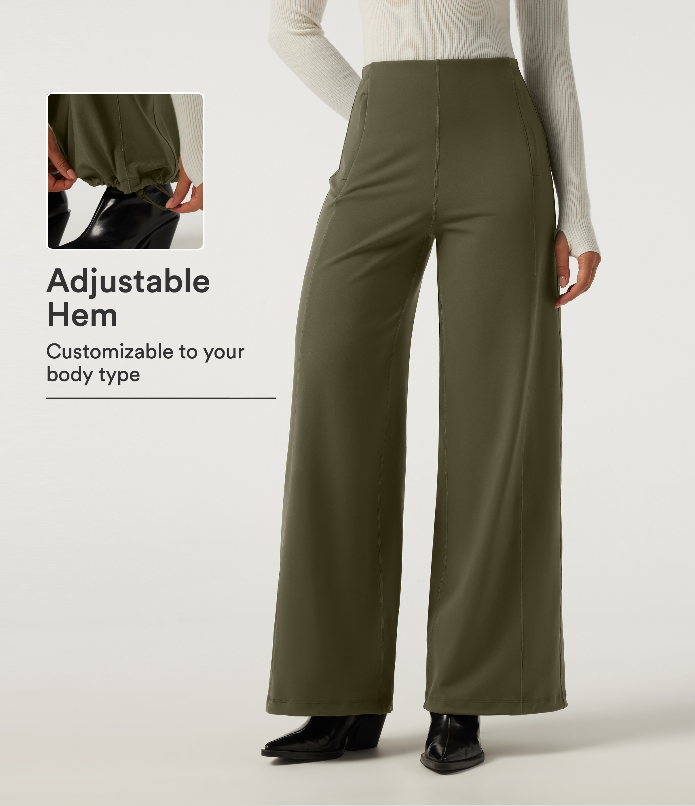 High Waisted Wide Leg Work Pants with Pockets