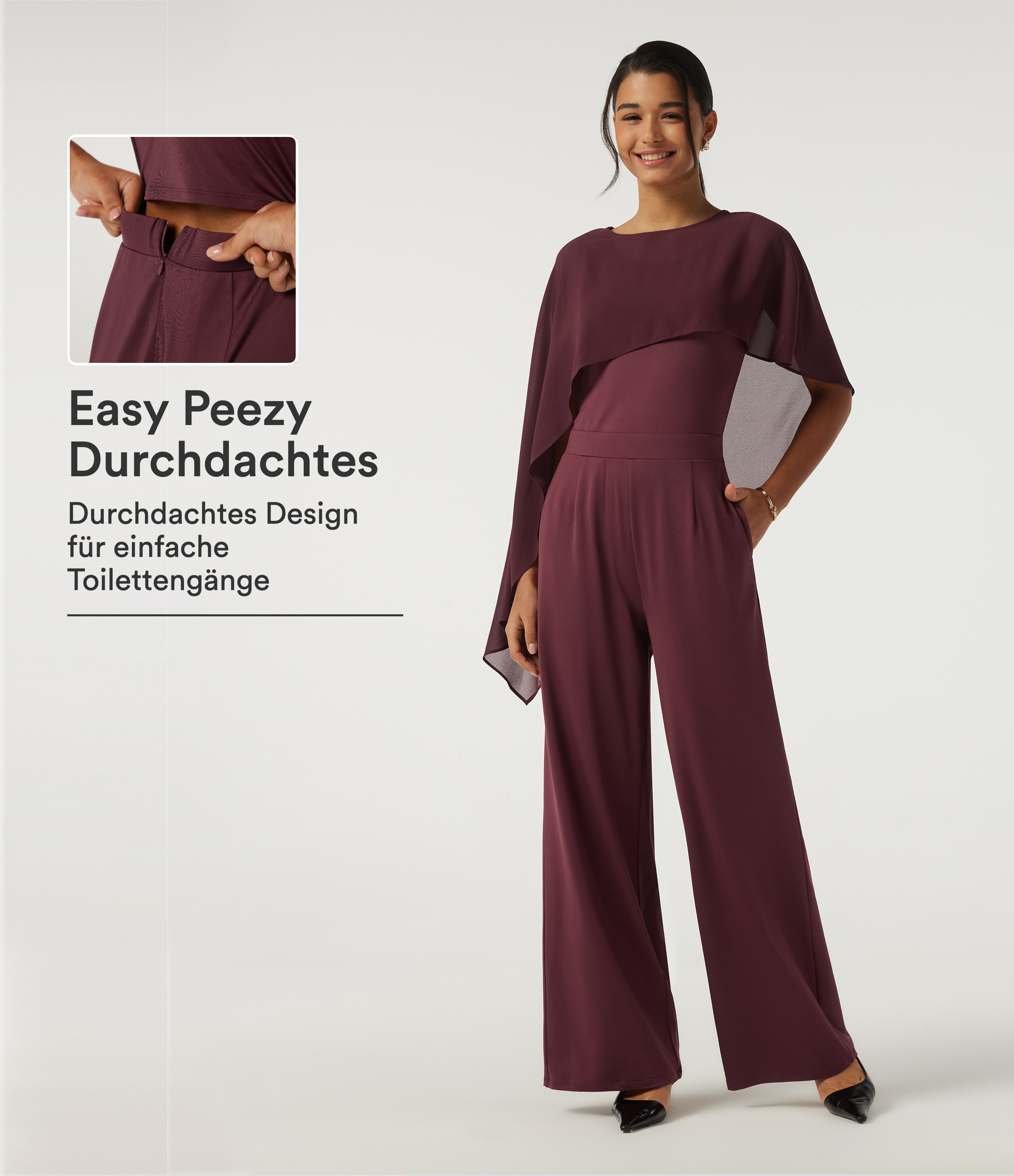 Ärmelloser Party-Jumpsuit mit Rundhalsausschnitt, Seitentaschen, asymmetrischem Design und weitem Bein - slim fit, Easy Peezy Edition