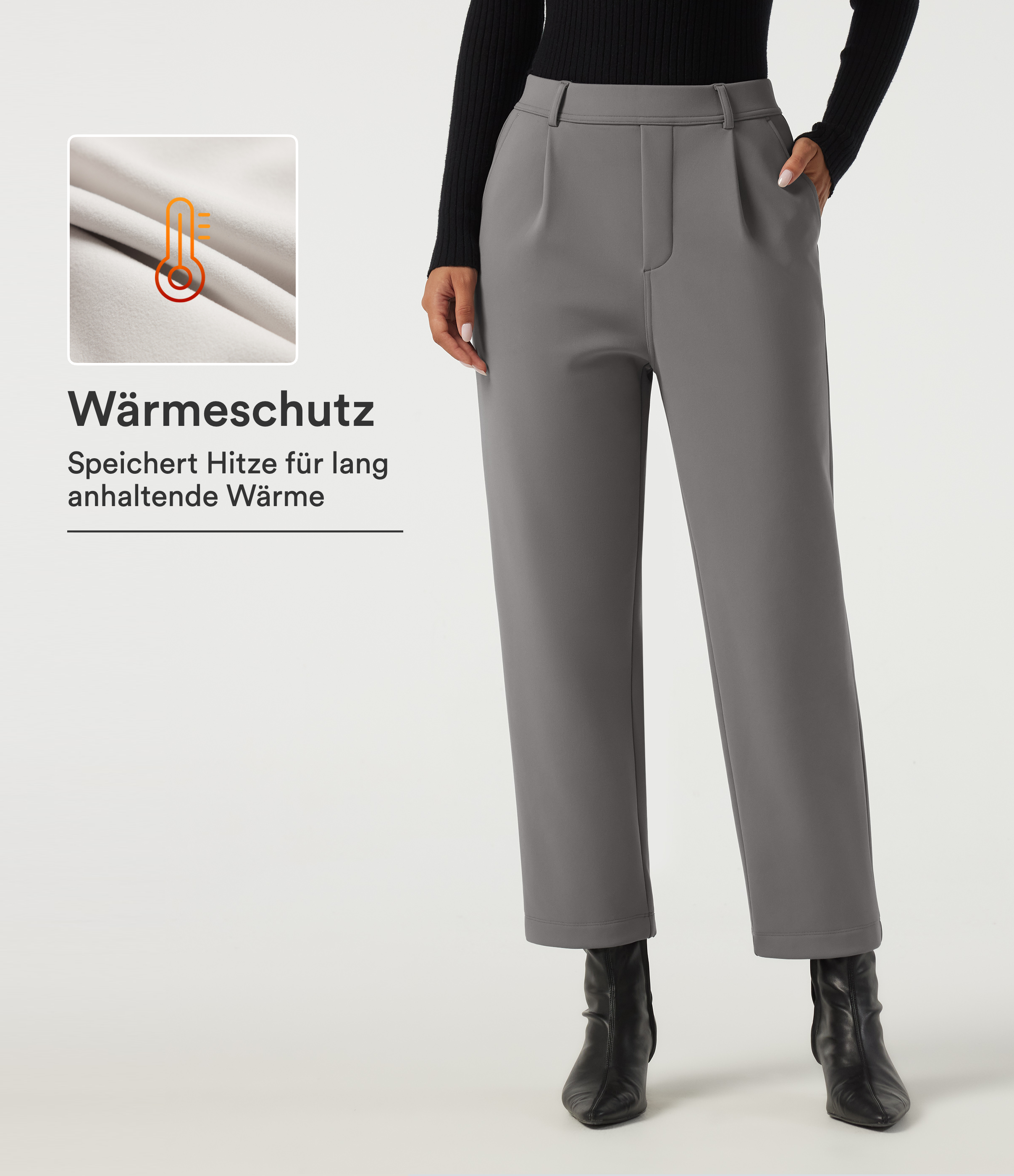 Schmal zulaufende Bürohose mit hohem Bund und Seitentaschen