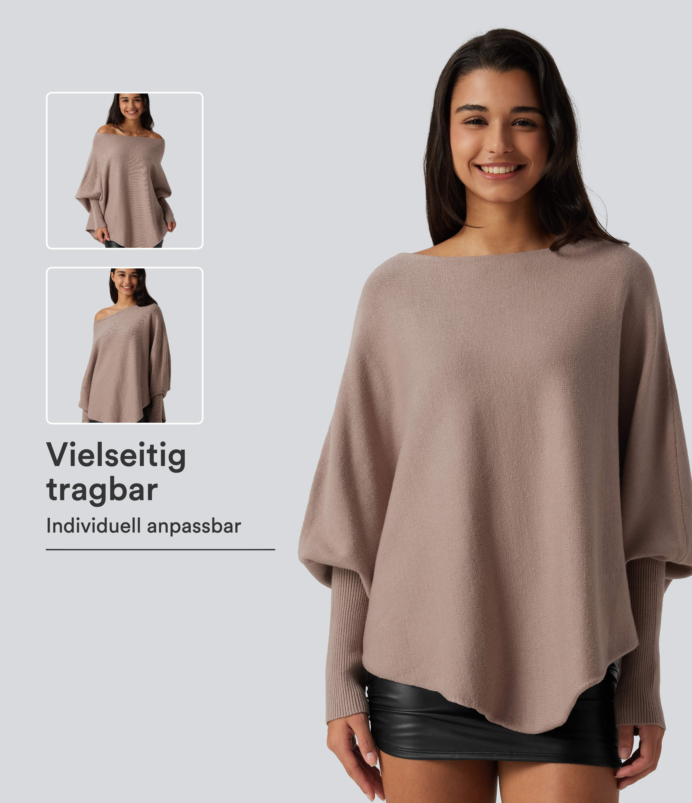 Lässiger Pullover mit langen Fledermausärmeln und asymmetrischem Saum