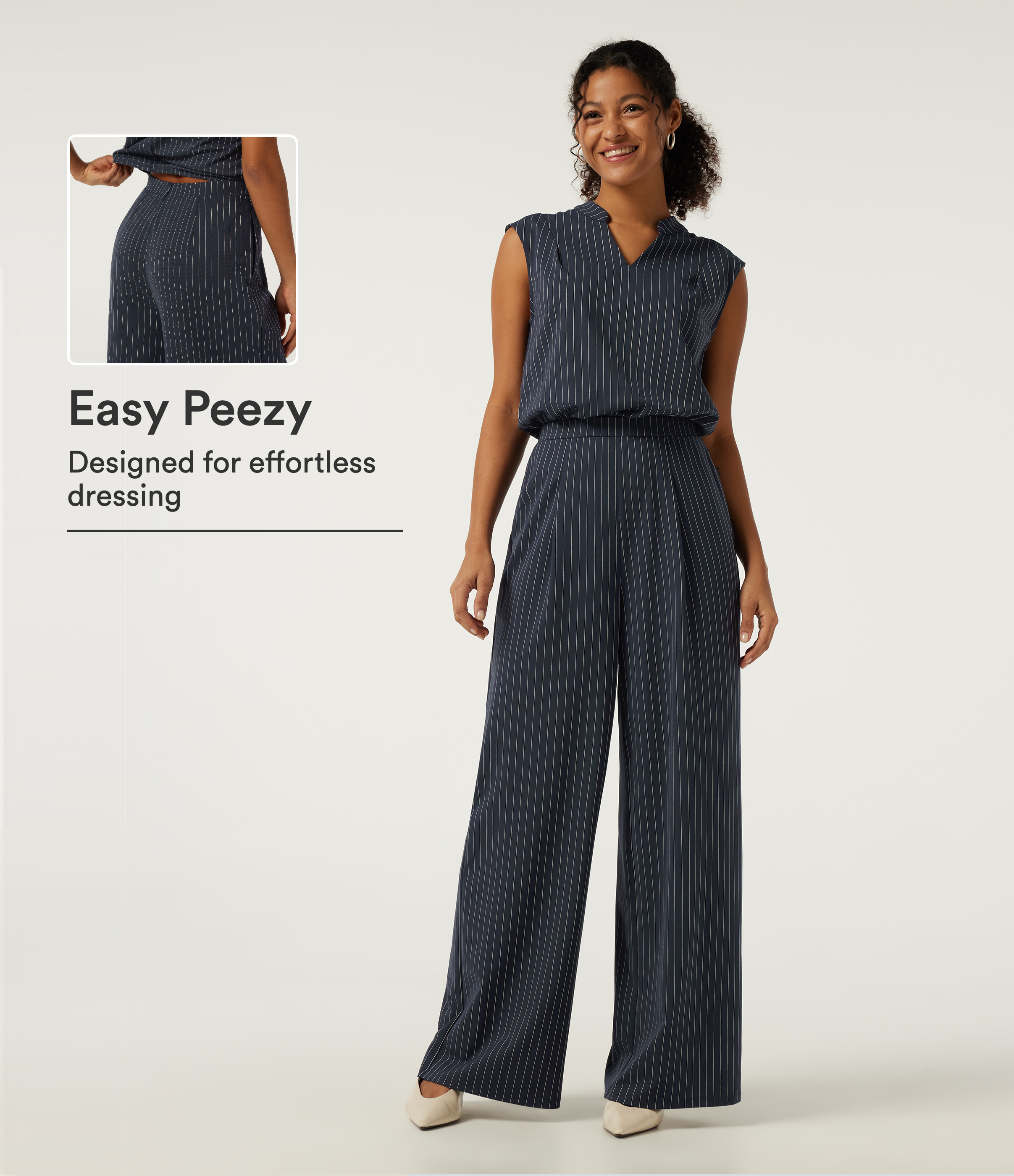 Notched Sleeveless Wide Leg Stripe Work Jumpsuits with Pockets - Easy Peezy Edition