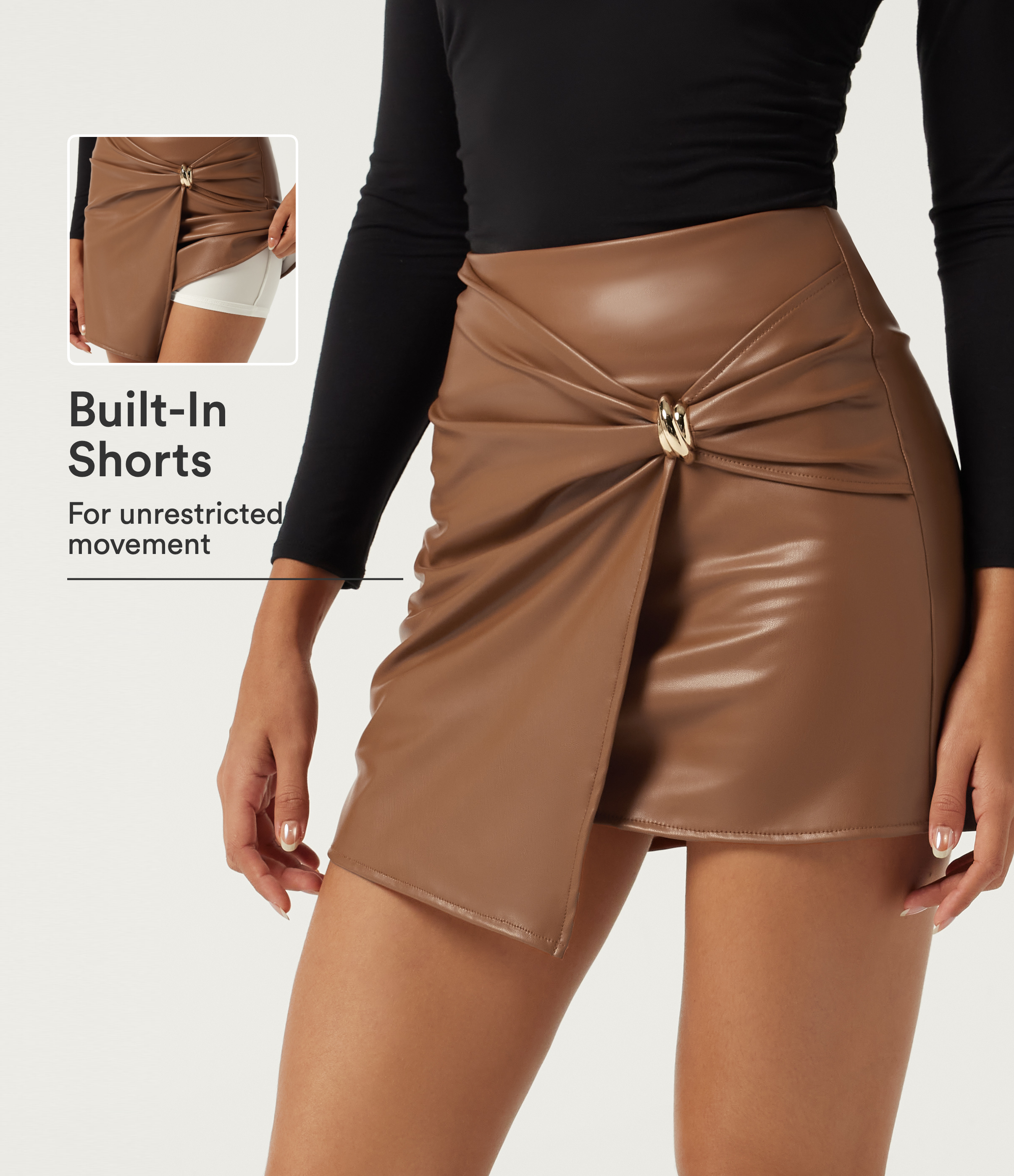 High Waisted 2-in-1 Twisted A-Line Work Mini Skirt
