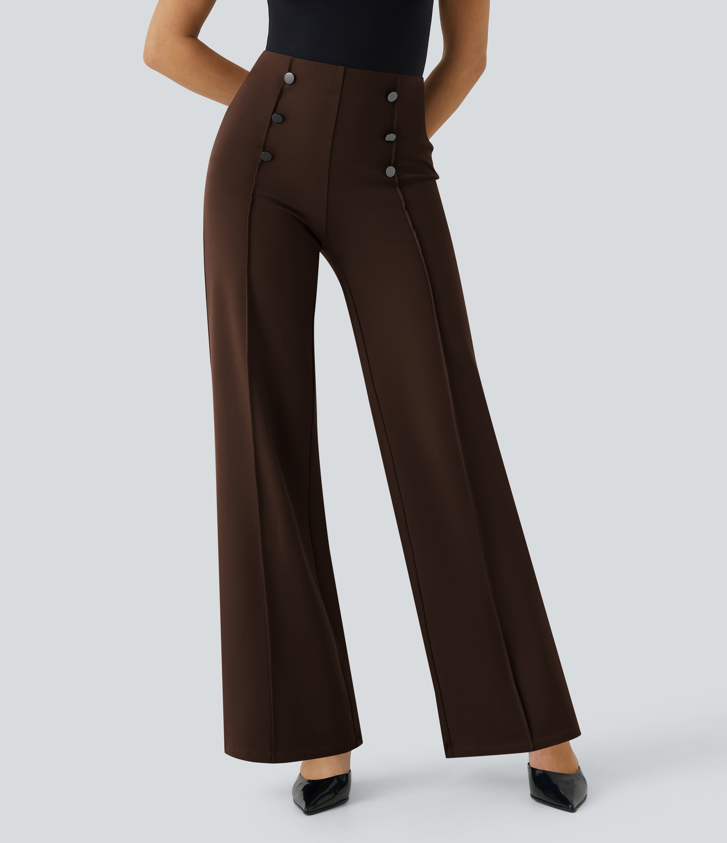 High Waisted Pocket Wide Leg Work Pants