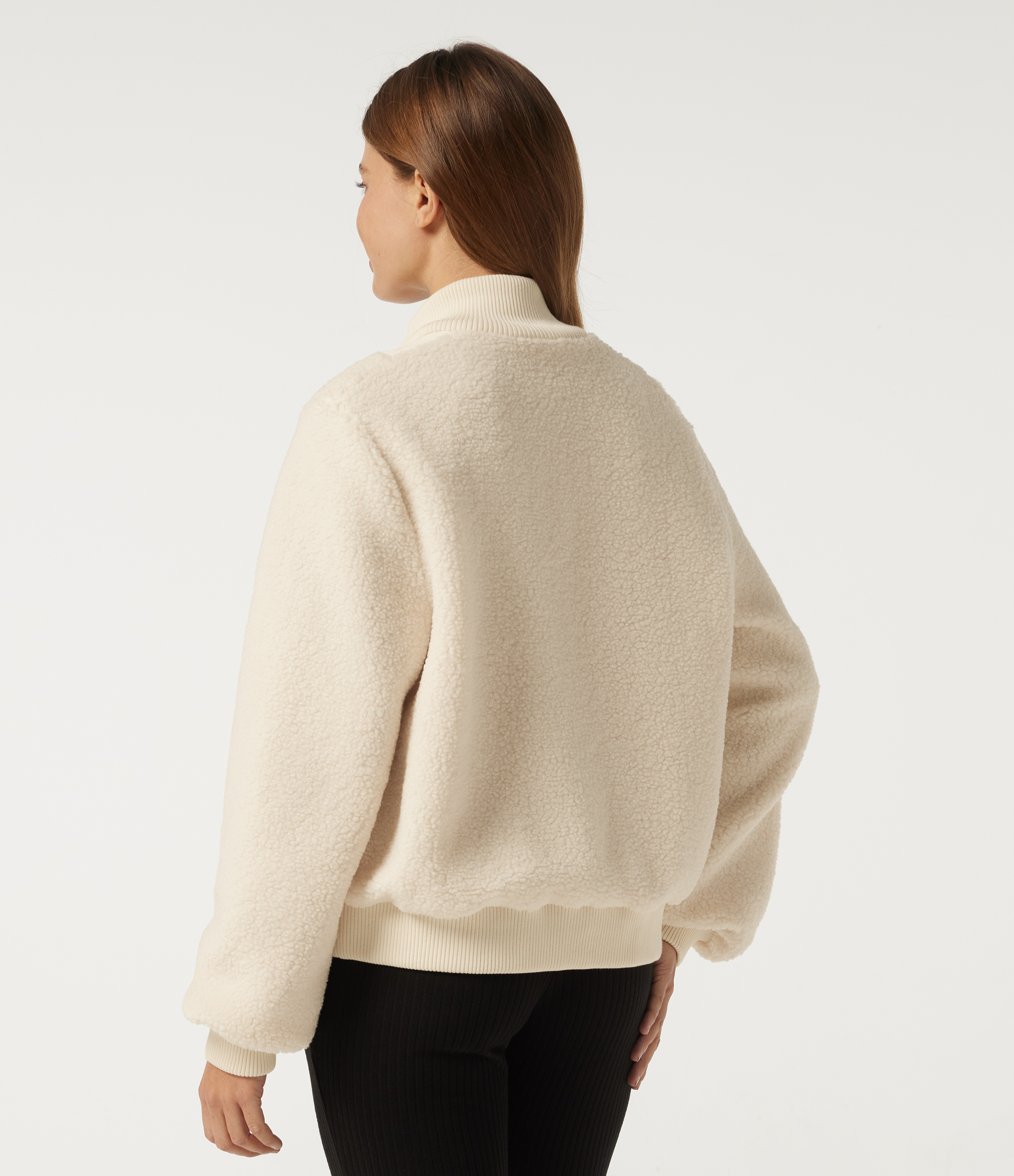 Eggnog Lässige Sherpa-Jacke mit Stehkragen, Seitentaschen und langen Ärmeln / 2
