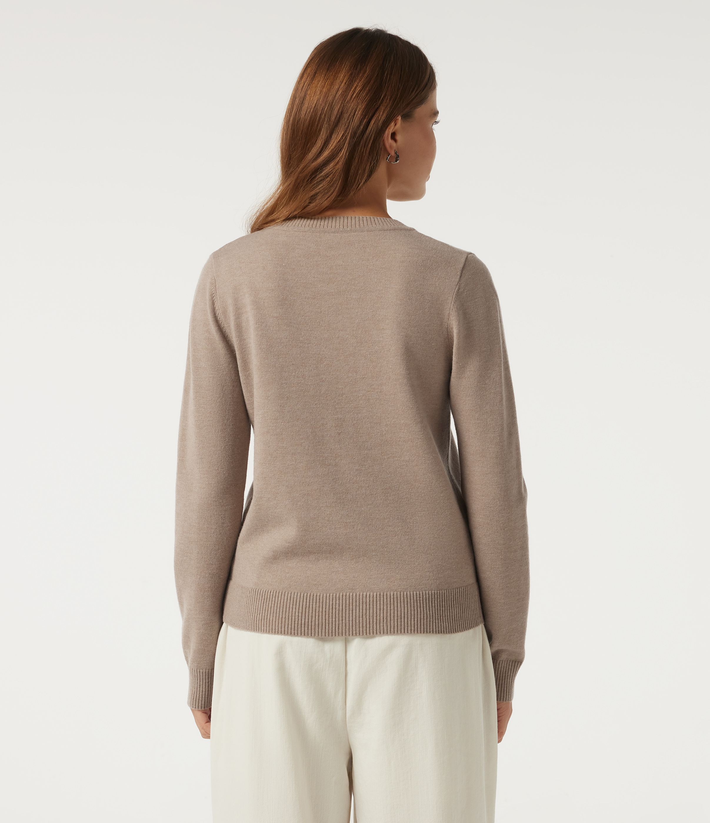 Daywall Beige V Neck Long Sleeve Work Sweater / 2