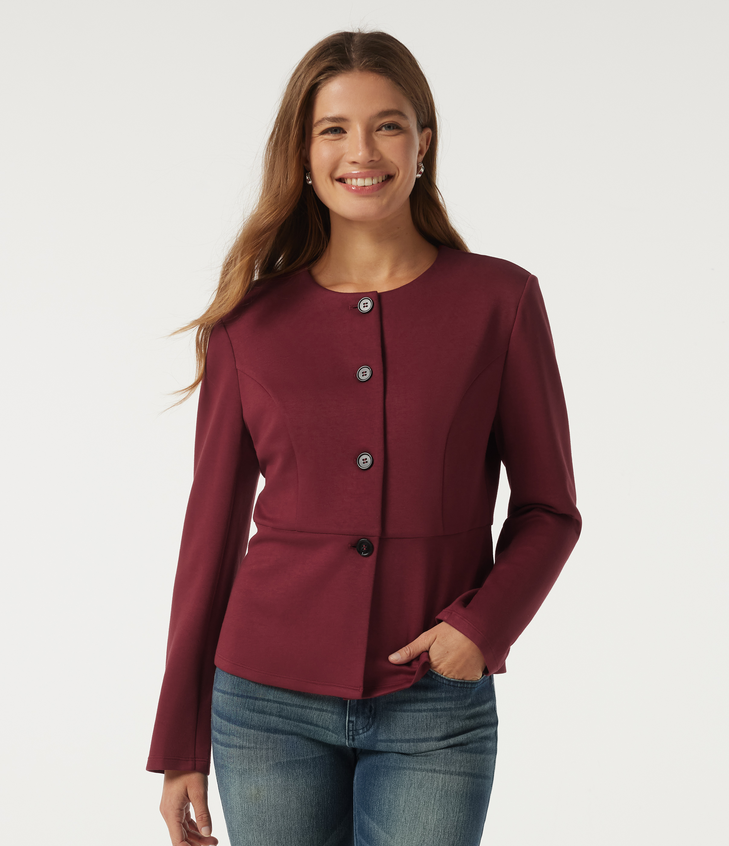 Round Neck Long Sleeve Work Blazer