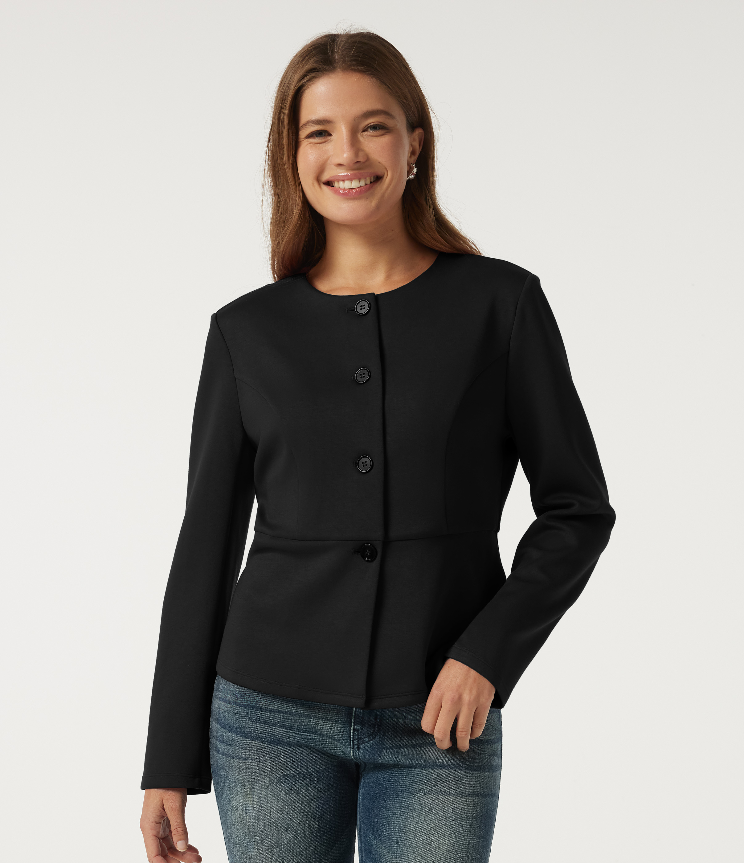 Round Neck Long Sleeve Work Blazer