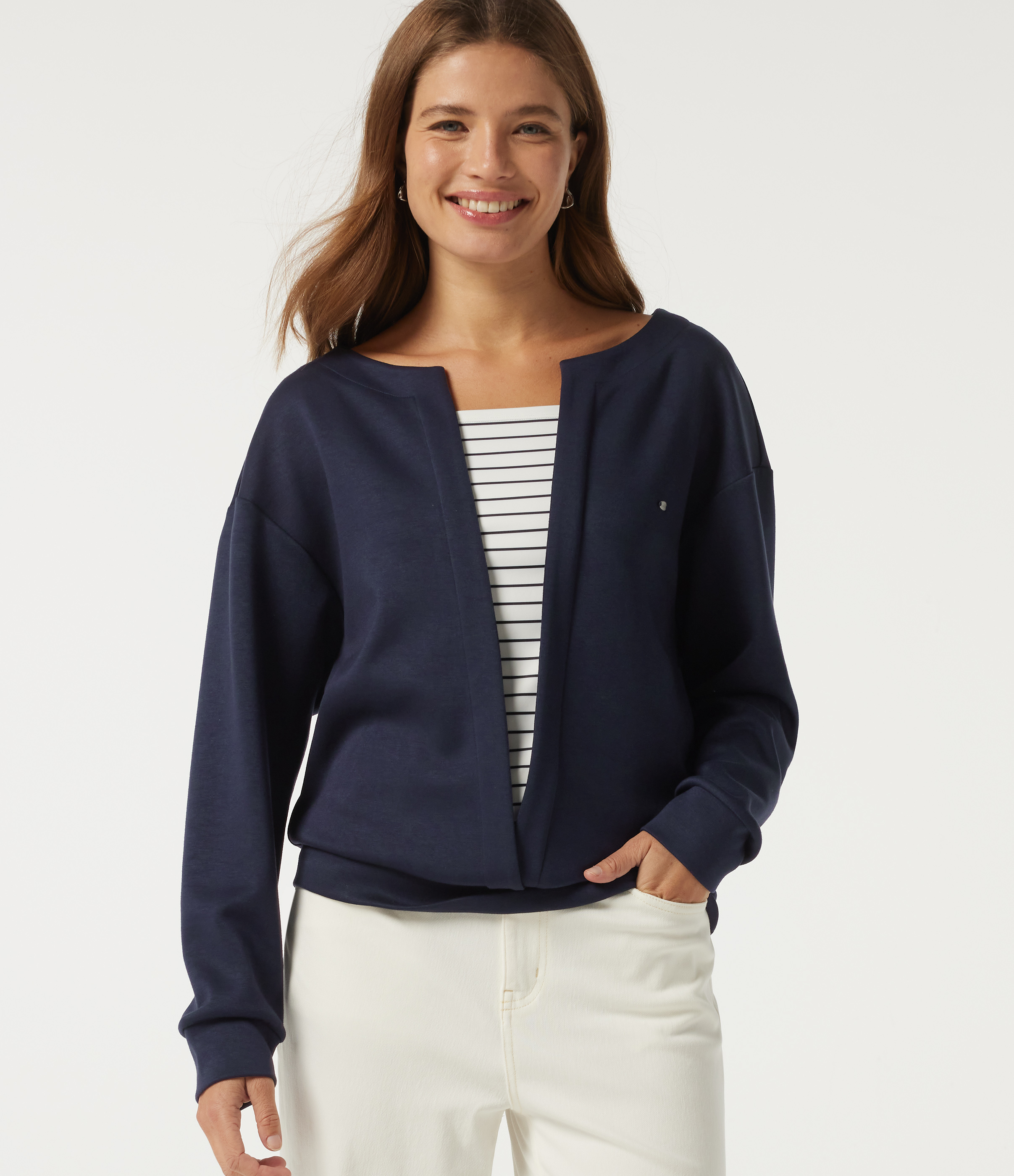 V Neck Dropped Long Sleeve Stripe Color Block Casual Pullover Sweatshirt