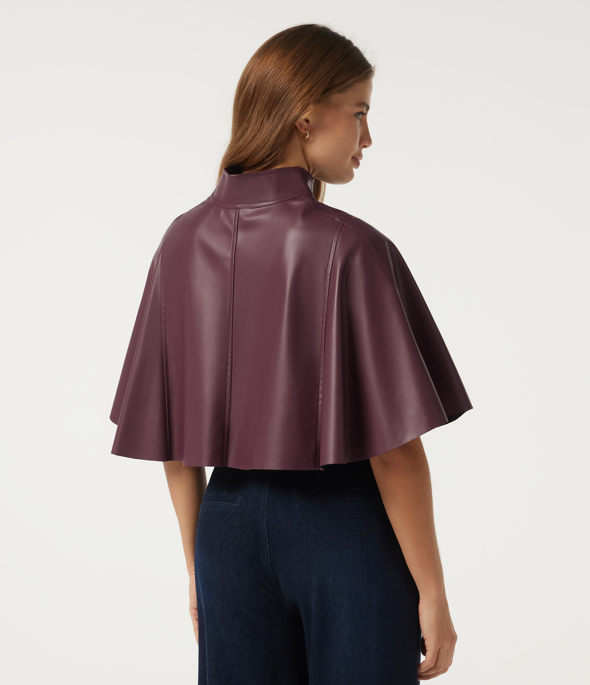 Vineyard Wine Mock Neck Sleeveless Work Faux Leather Jacket / 2