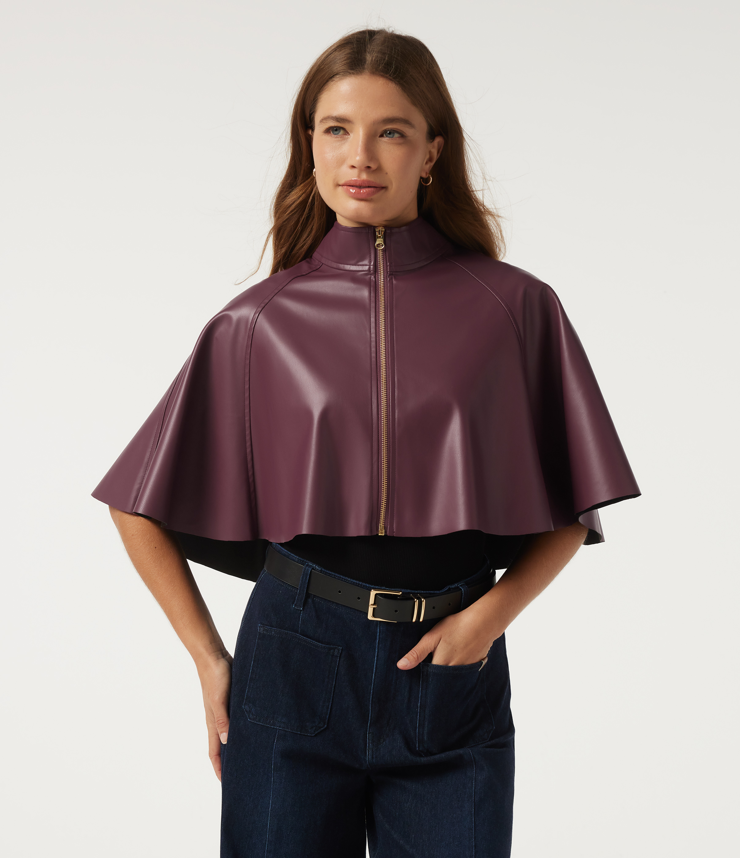 Mock Neck Sleeveless Work Faux Leather Jacket