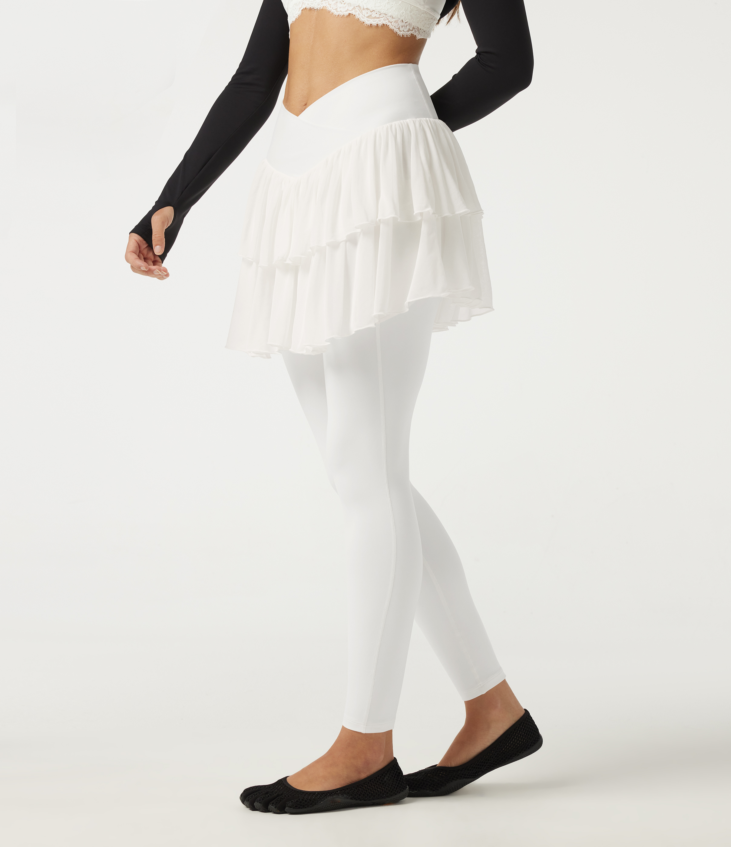 Softlyzero™ High Waisted Crossover Contrast Mesh Workout Skirted Leggings with Pockets