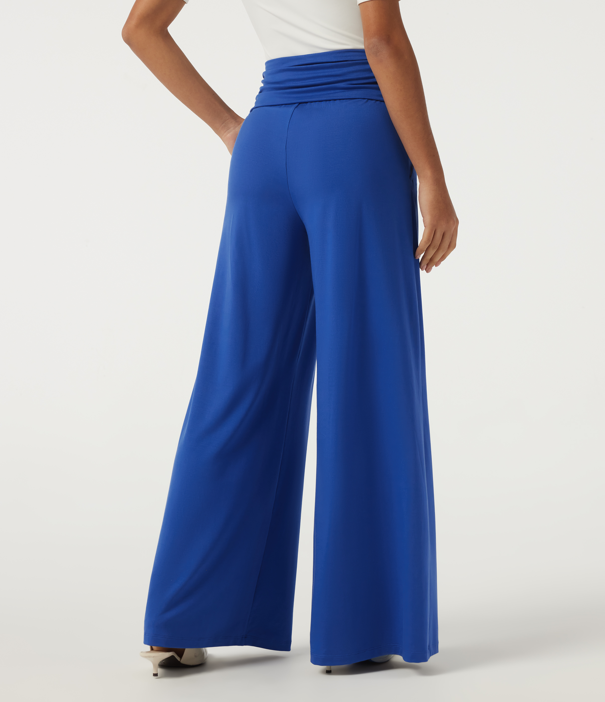 Beaucoup Blue High Waisted Ruched Wide Leg Work Pants with Pockets / 2