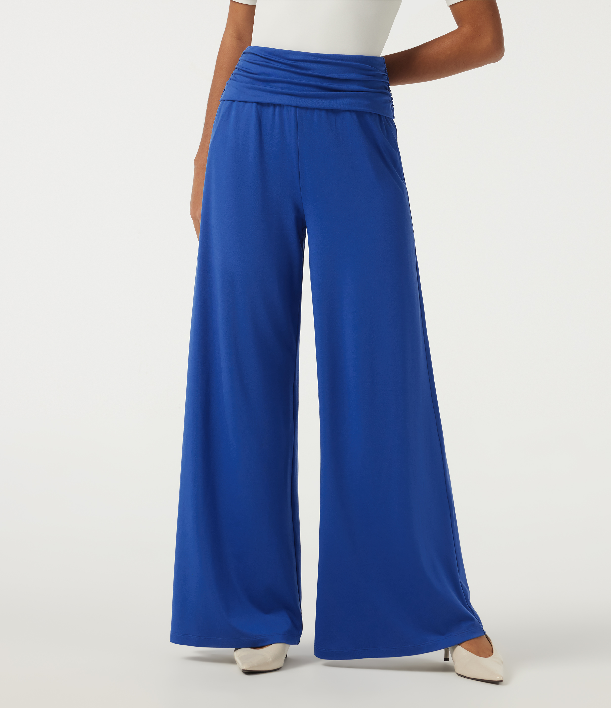 High Waisted Ruched Wide Leg Work Pants with Pockets