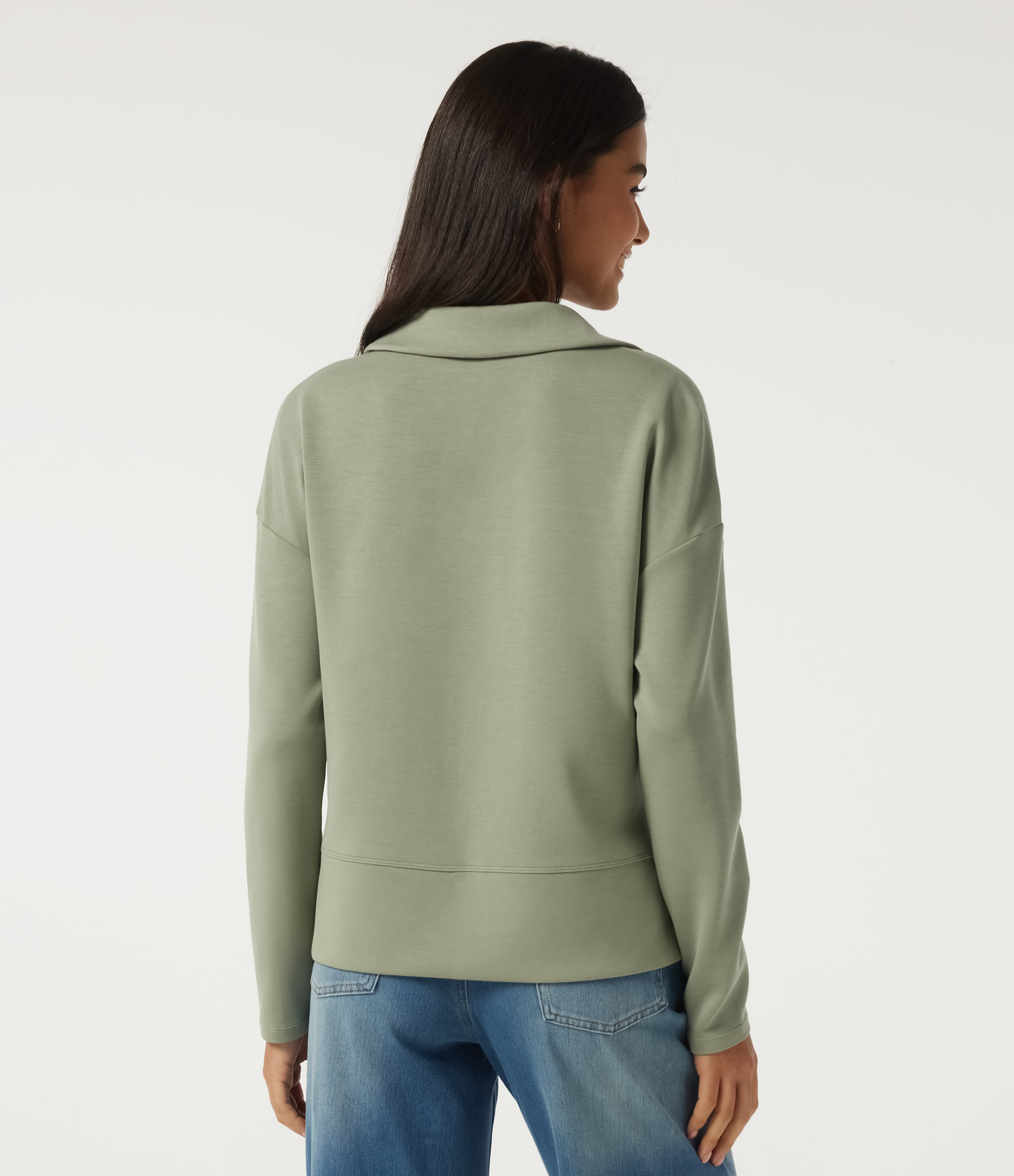 Asparagus SpacerTek™ Lapel Long Sleeve Slit Hem Casual Sweatshirt / 2