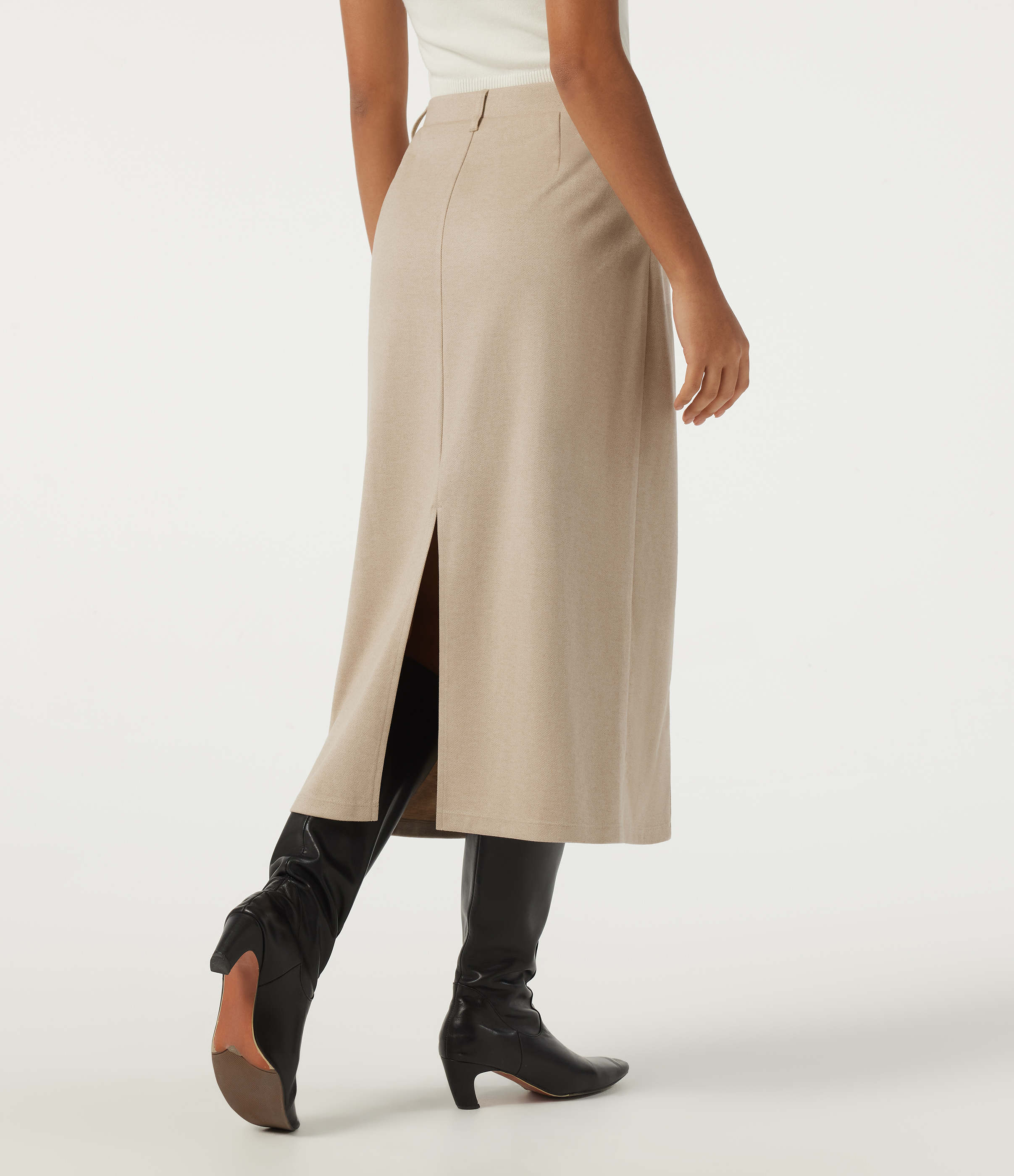Flaxen Beige High Waisted Midi Casual Skirt / 2