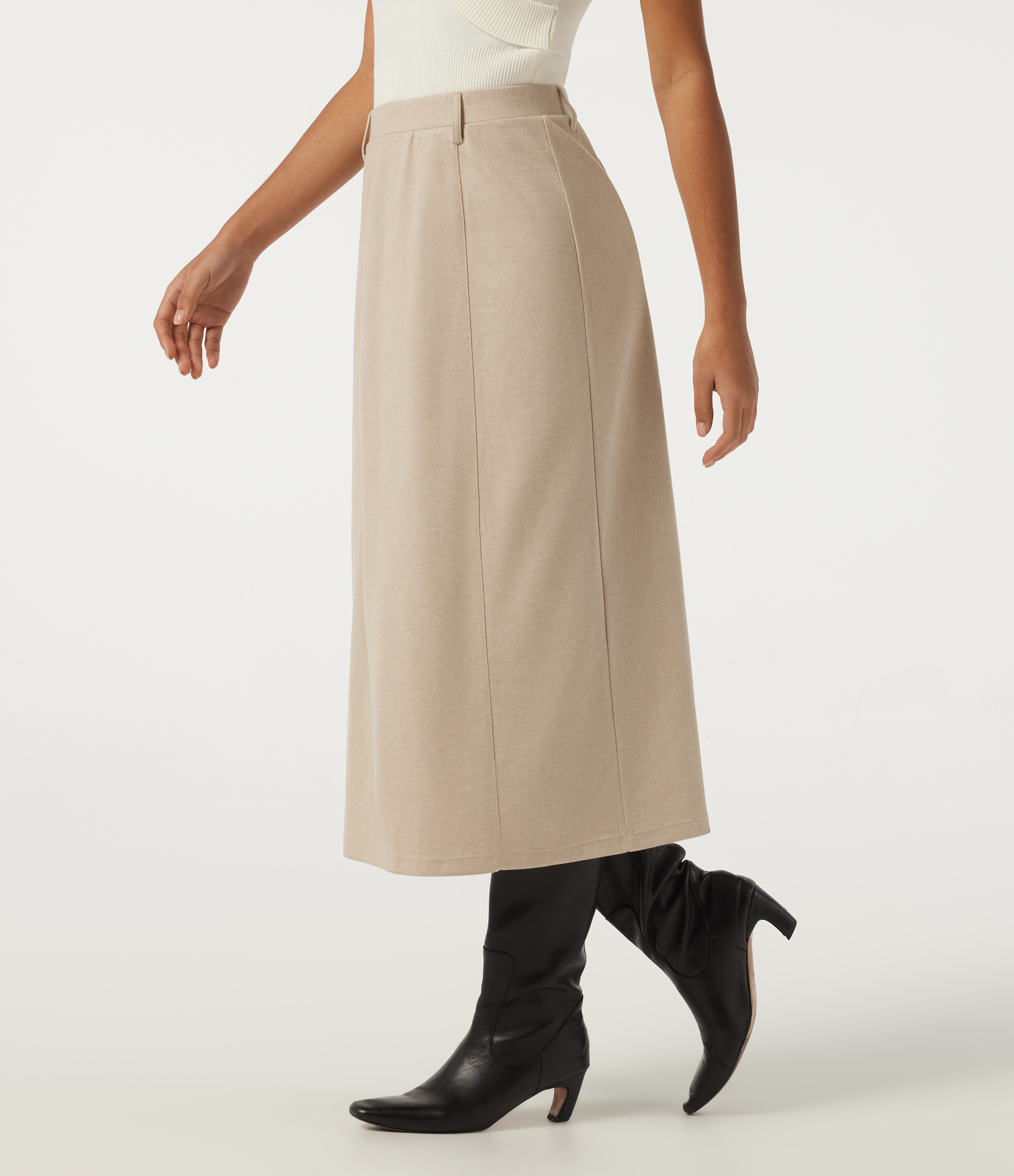 Jupe midi taille haute décontractée