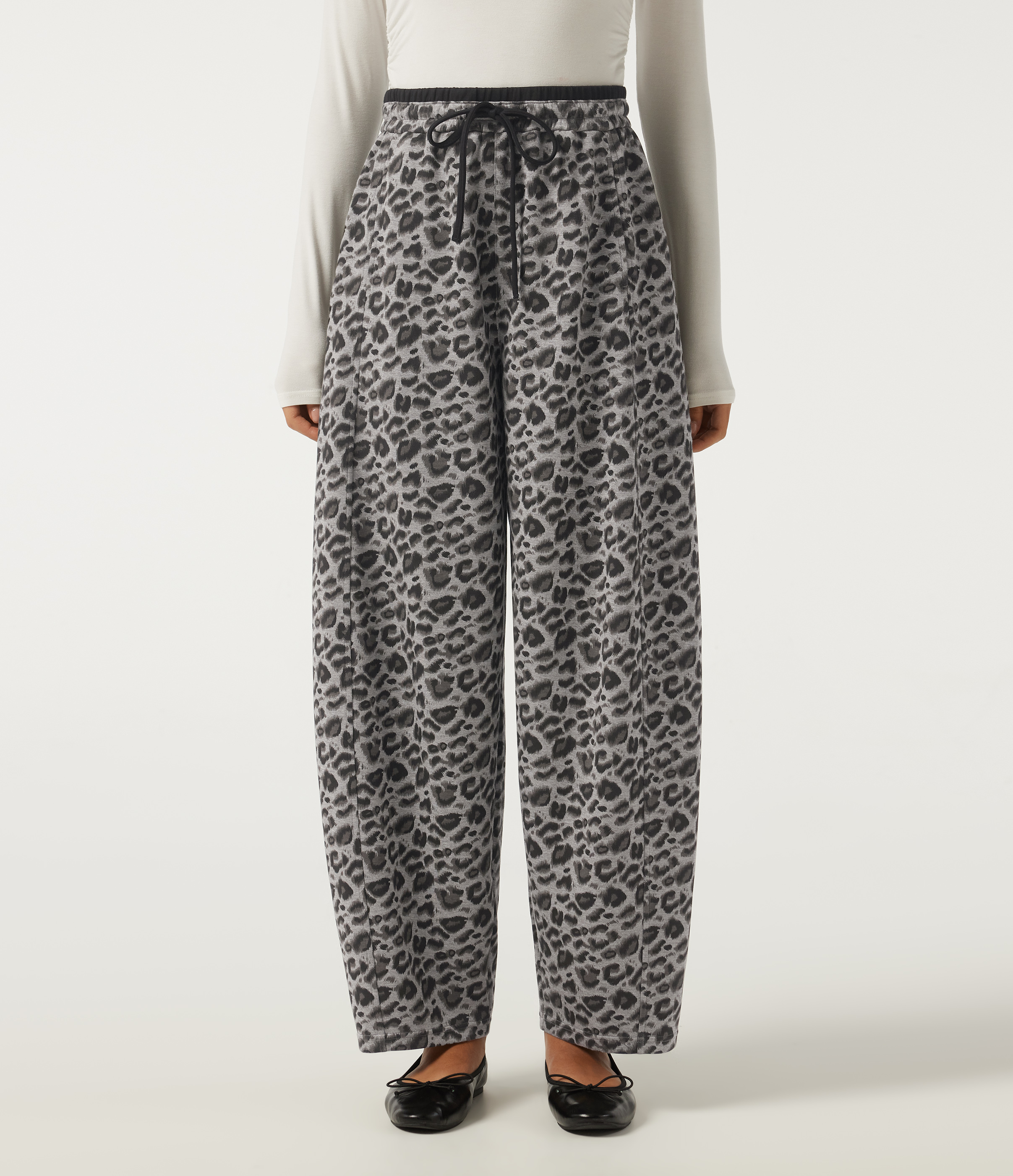 High Waisted Leopard Print Drawstring Barrel Leg Casual Pants with Pockets