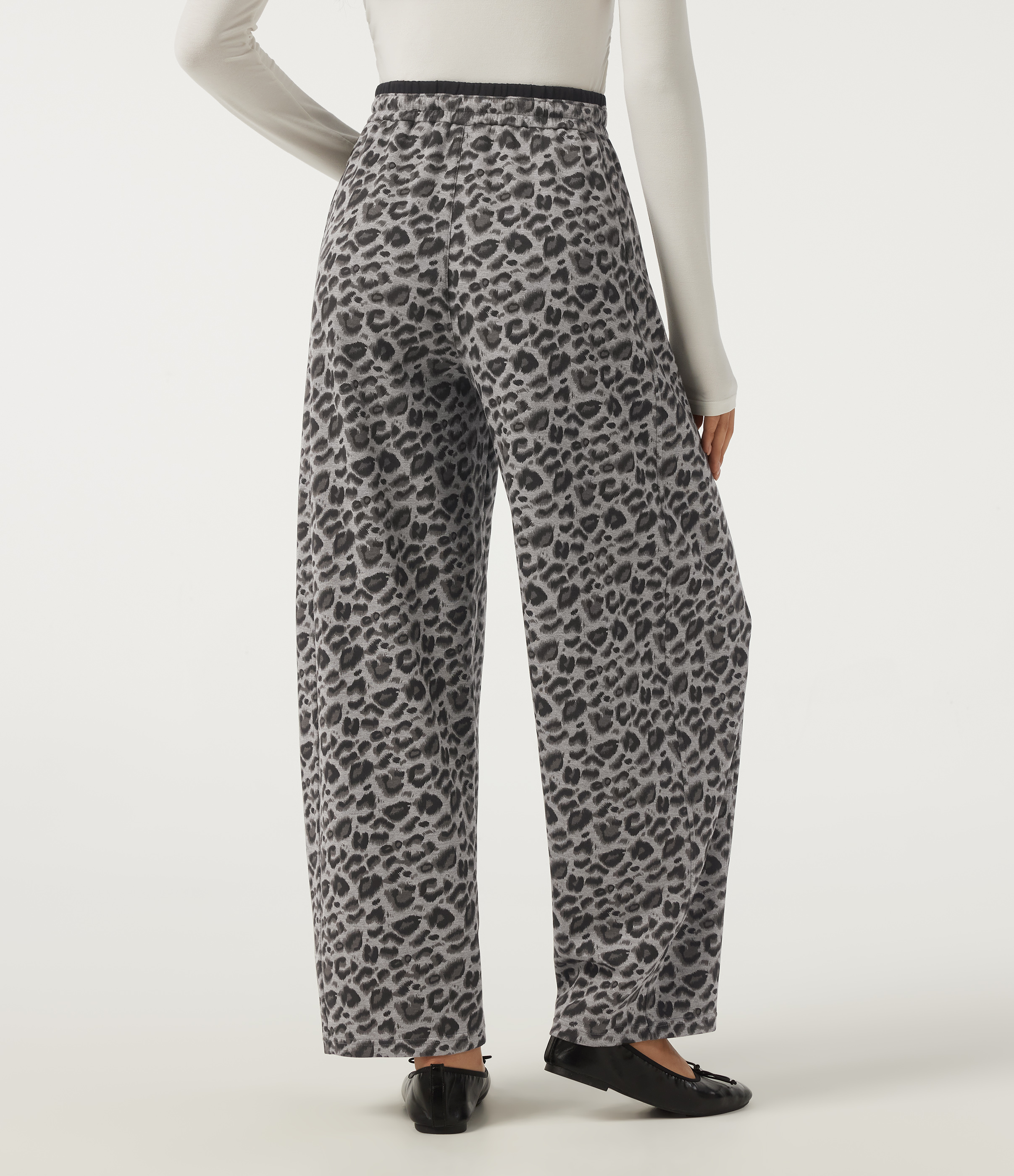 Silver Leopard Print High Waisted Leopard Print Drawstring Barrel Leg Casual Pants with Pockets / 2