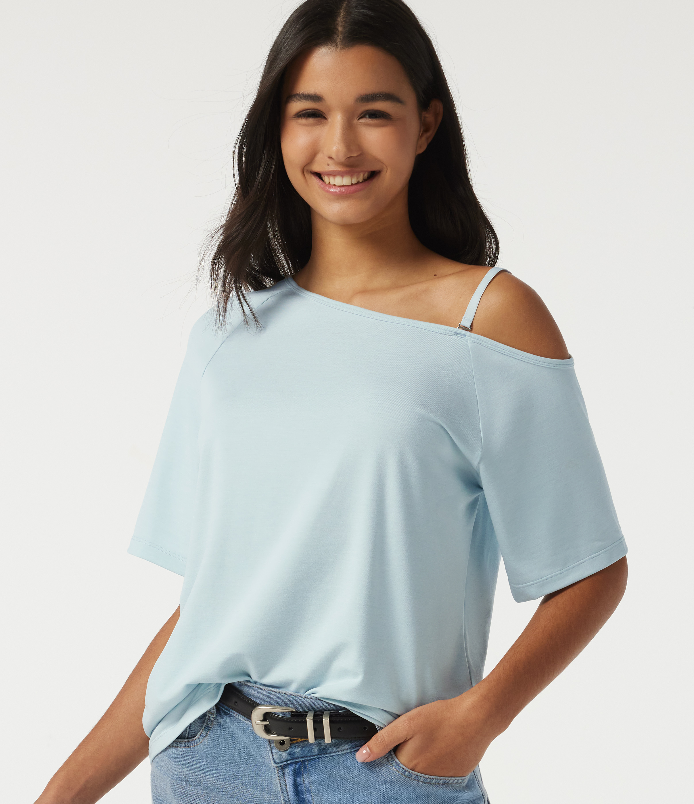 One Shoulder Raglan Short Sleeve Casual T-Shirt