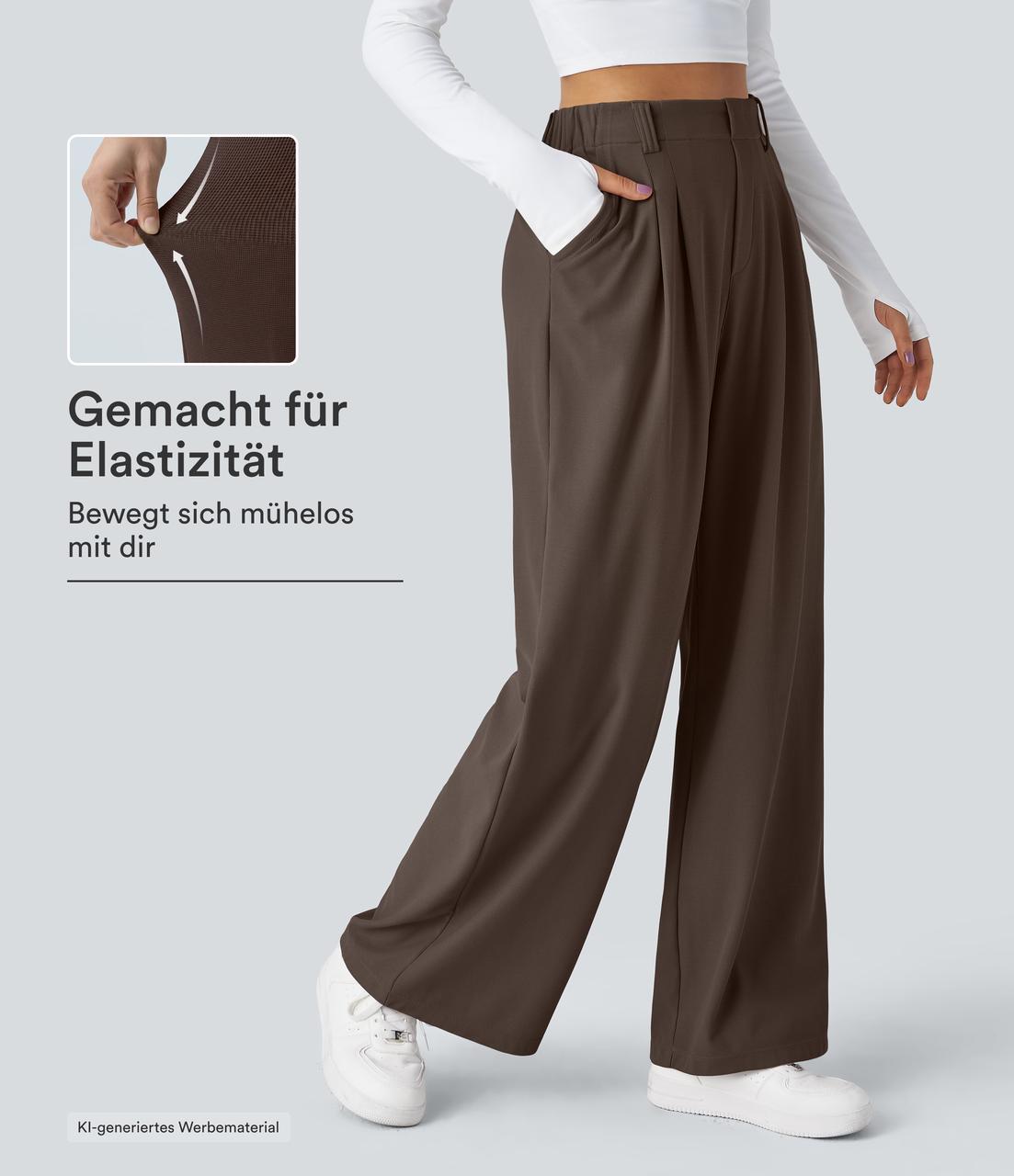 Halara Flex™ dehnbare Stoffhose mit hohem Bund, Waffelmuster, Seitentaschen und weitem Bein