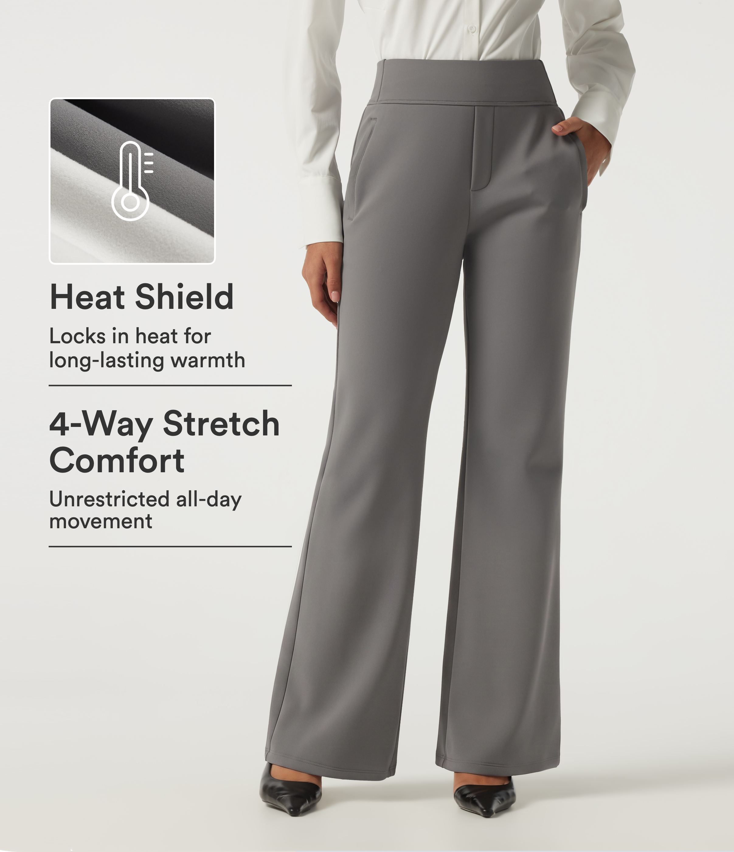 High Waisted Flare Fleece Work Pants with Pockets