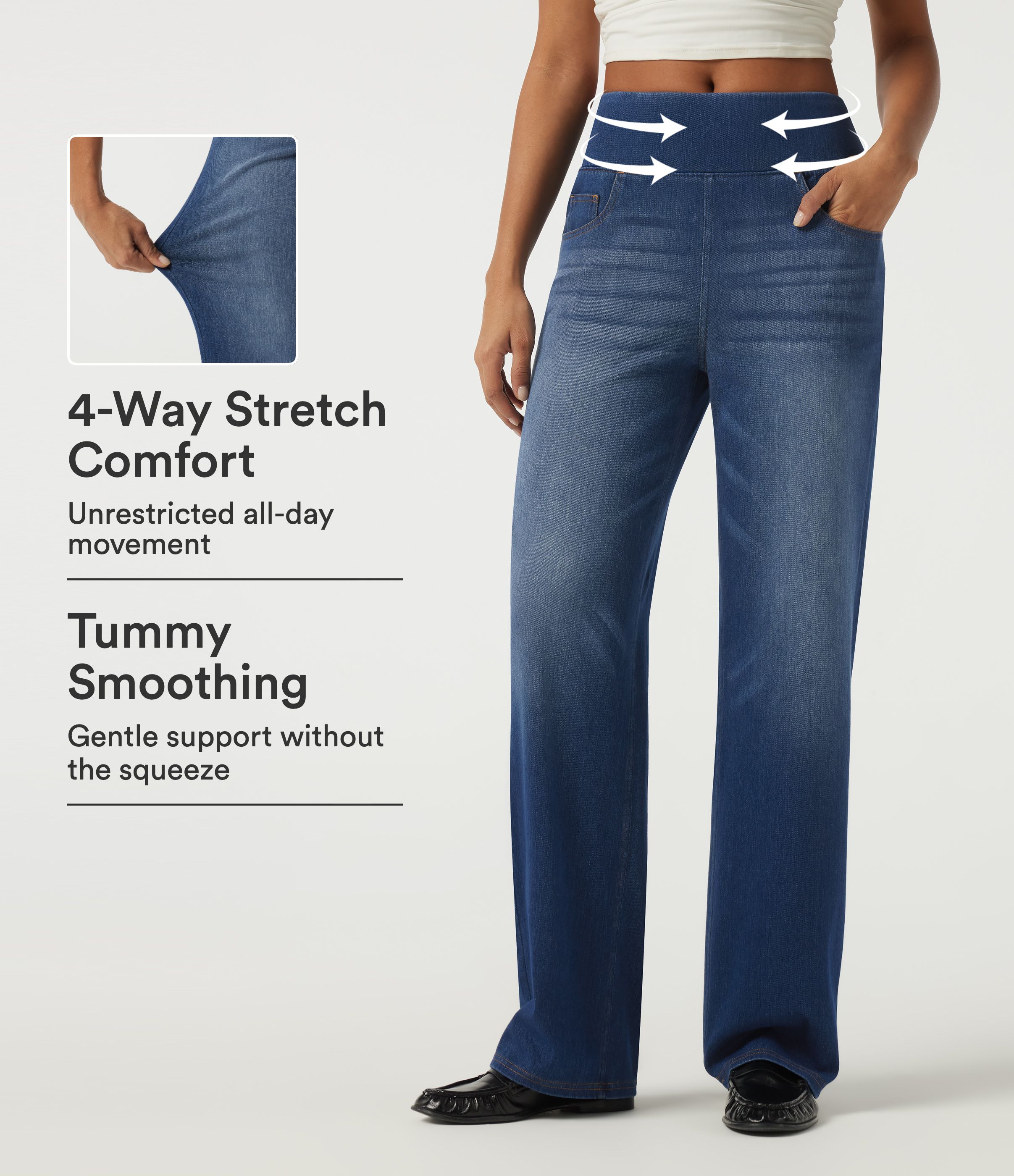 Halara Flex™  High Waisted Tummy Control Straight Leg Casual Cotton Jeans with Pockets