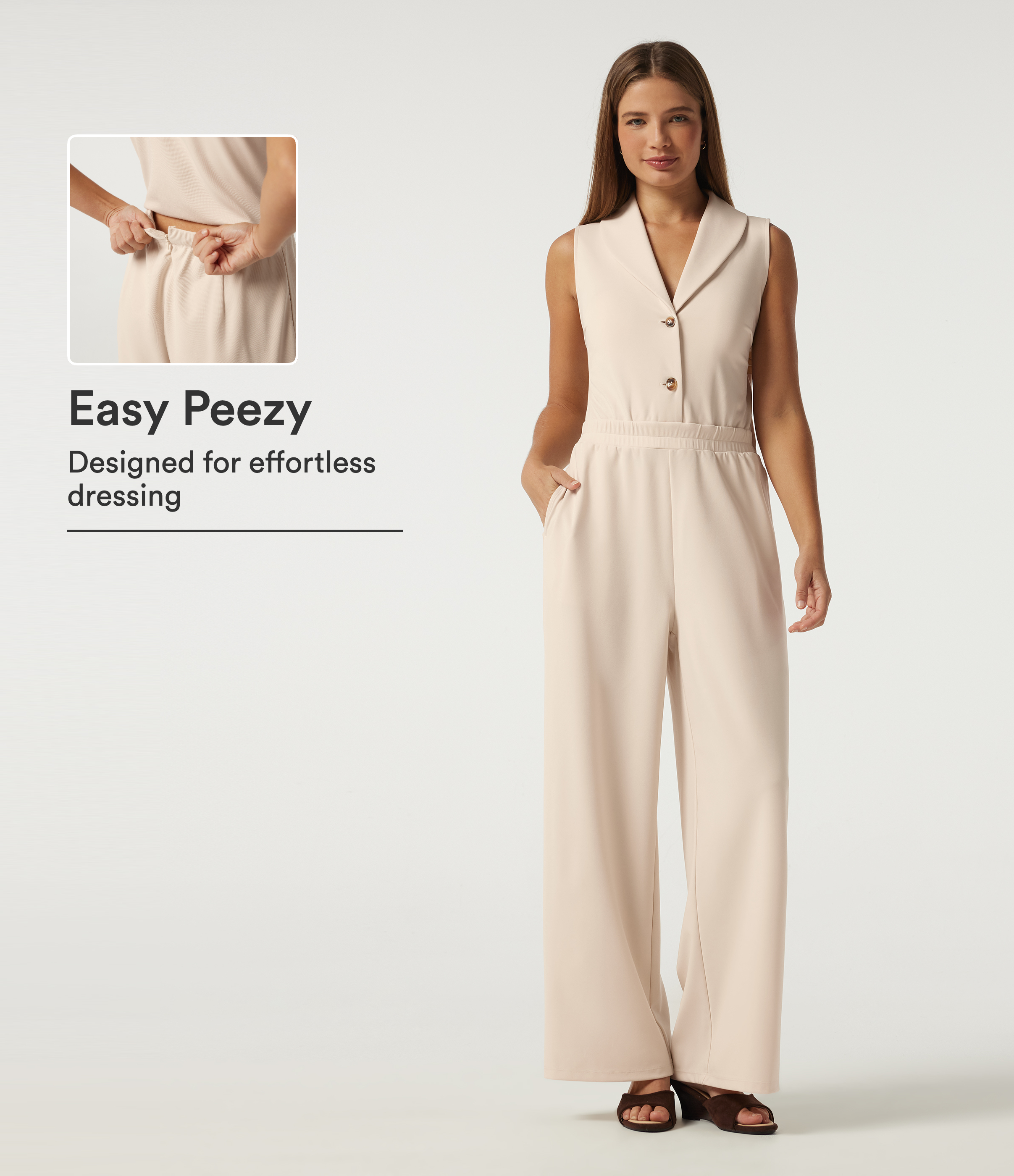 Lapel Collar Sleeveless Straight Leg Work Jumpsuit with Pockets - Easy Peezy Edition
