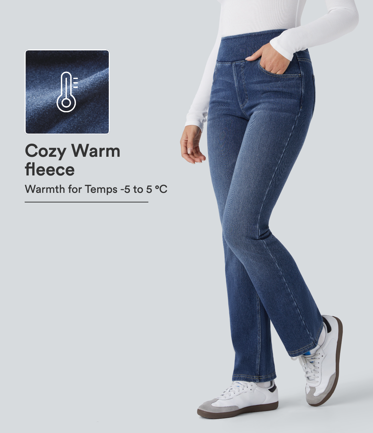 Halara Flex™ Denim Heat - Washed bootcut denim jeans with a high-rise waist and side pockets