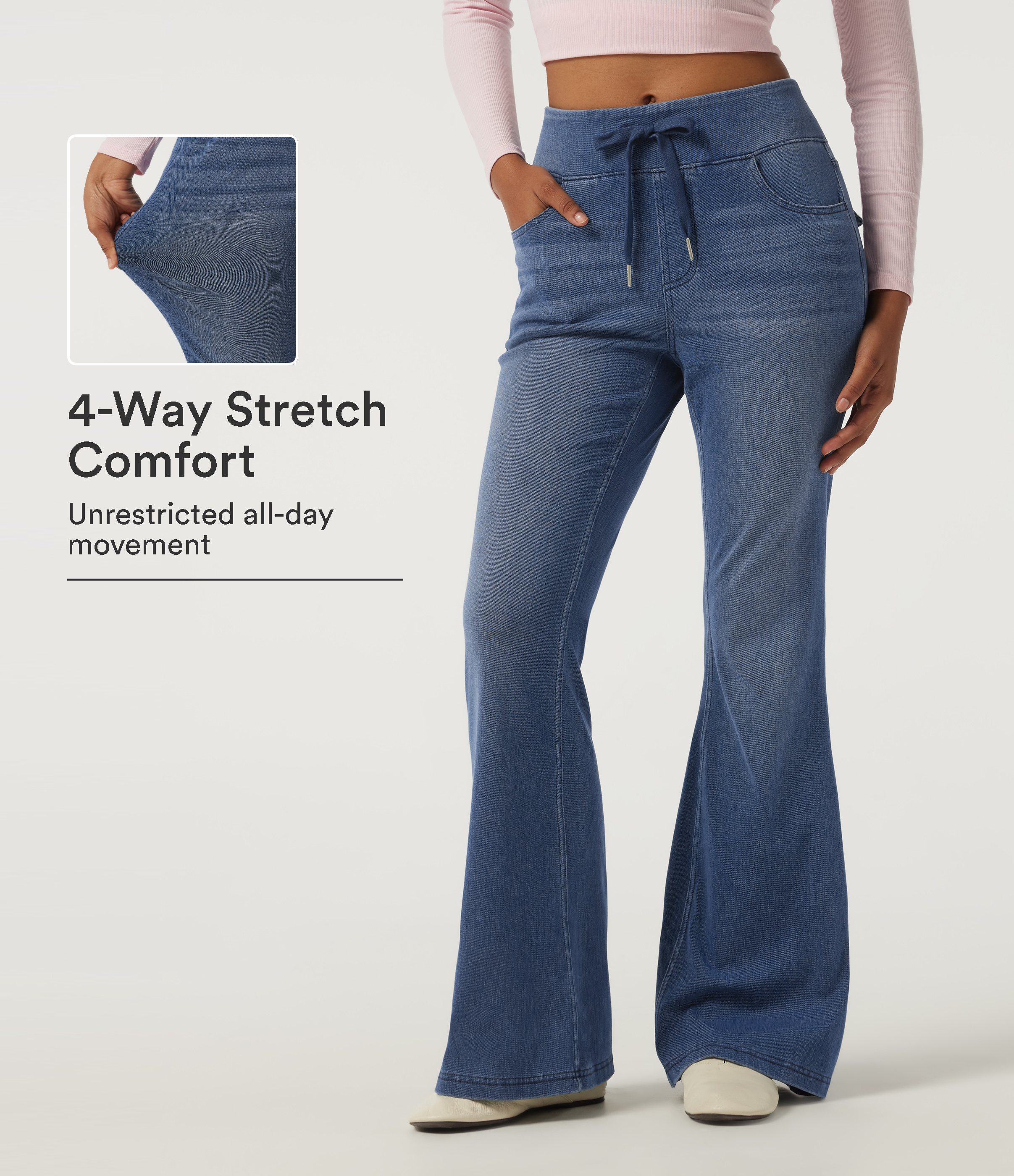 Halara Flex™ Mid Rise Drawstring Flare Casual Jeans with Pockets