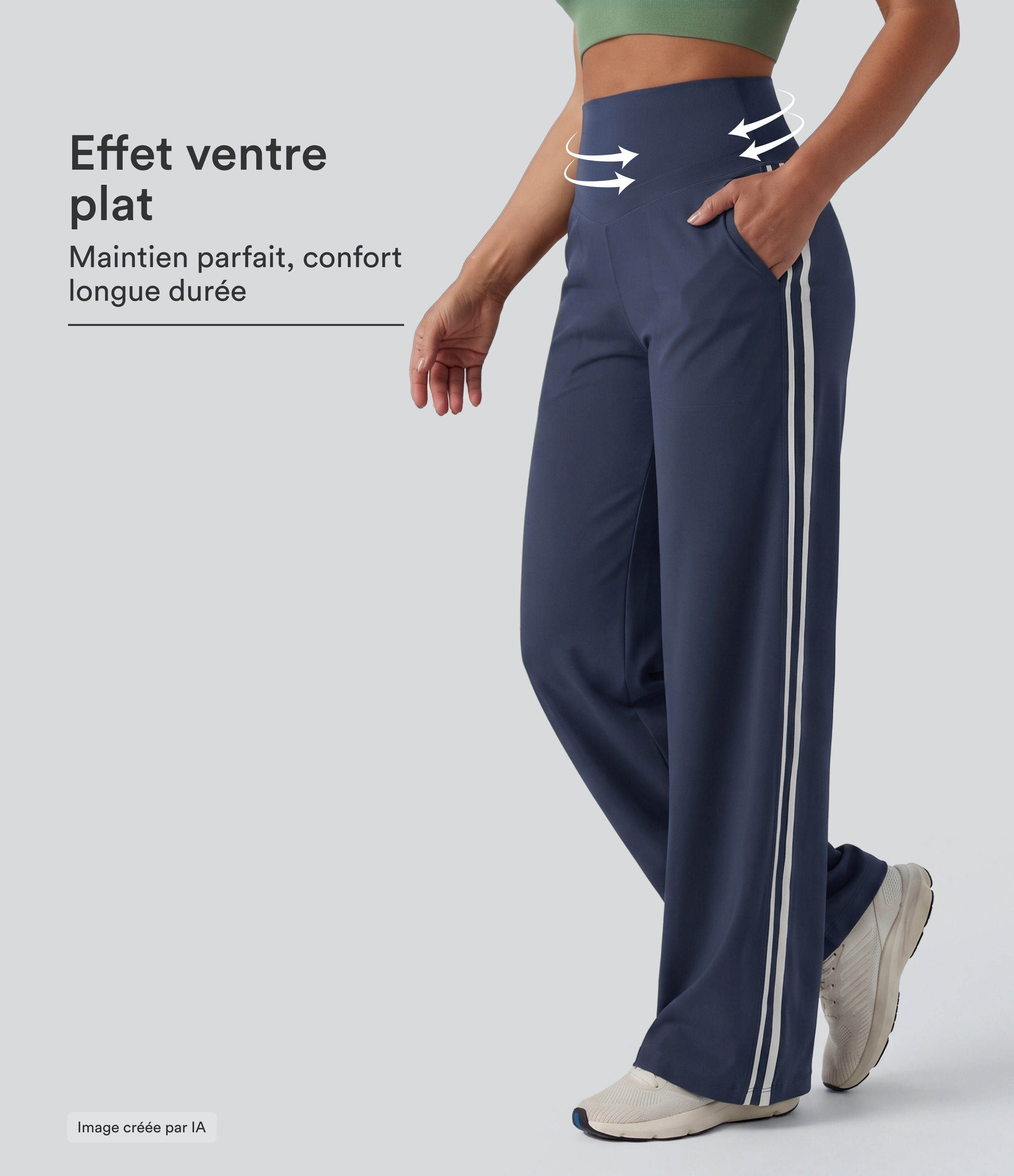Pantalon ample yoga Halara UltraSculpt™ taille haute gainant à rayures color block avec poches