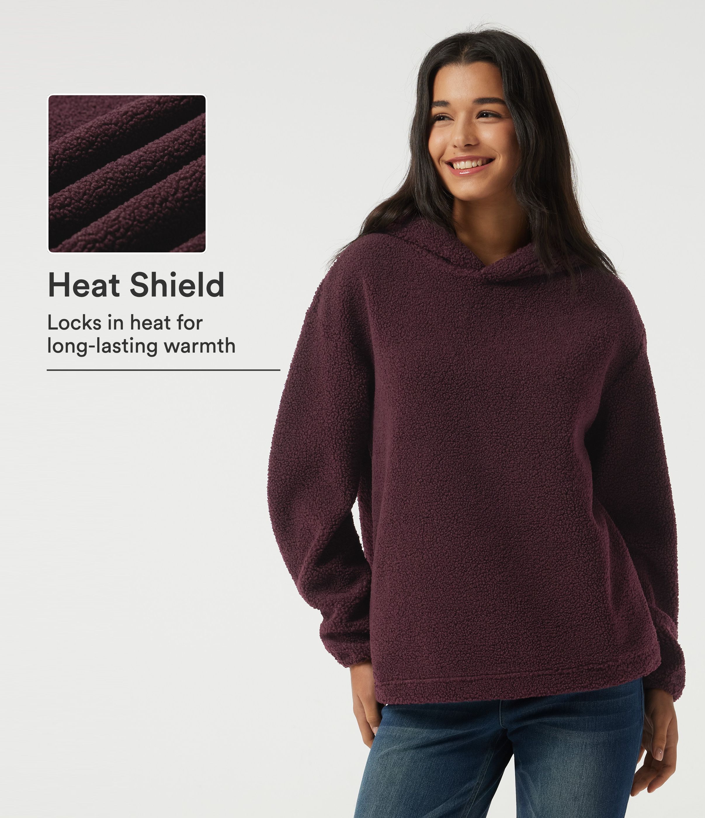Hooded Long Sleeve Fleece Casual Sweatshirt with Pockets