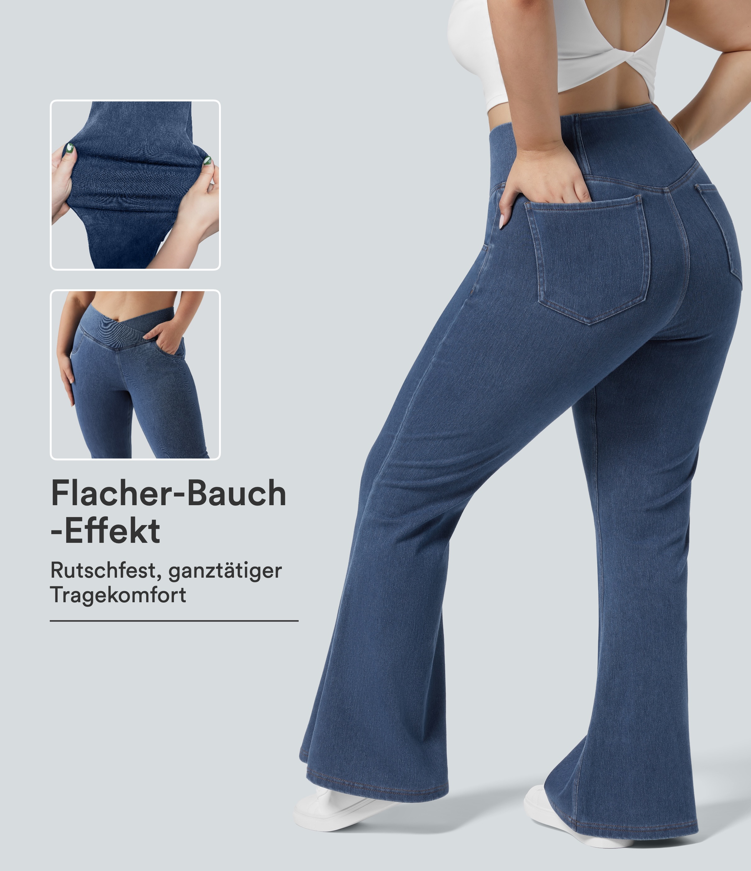 Halara Flex™ Plus Size verkürzte Jeans Jeggings aus elastischem Strick-Denim mit hohem Bund und Gesäßtaschen