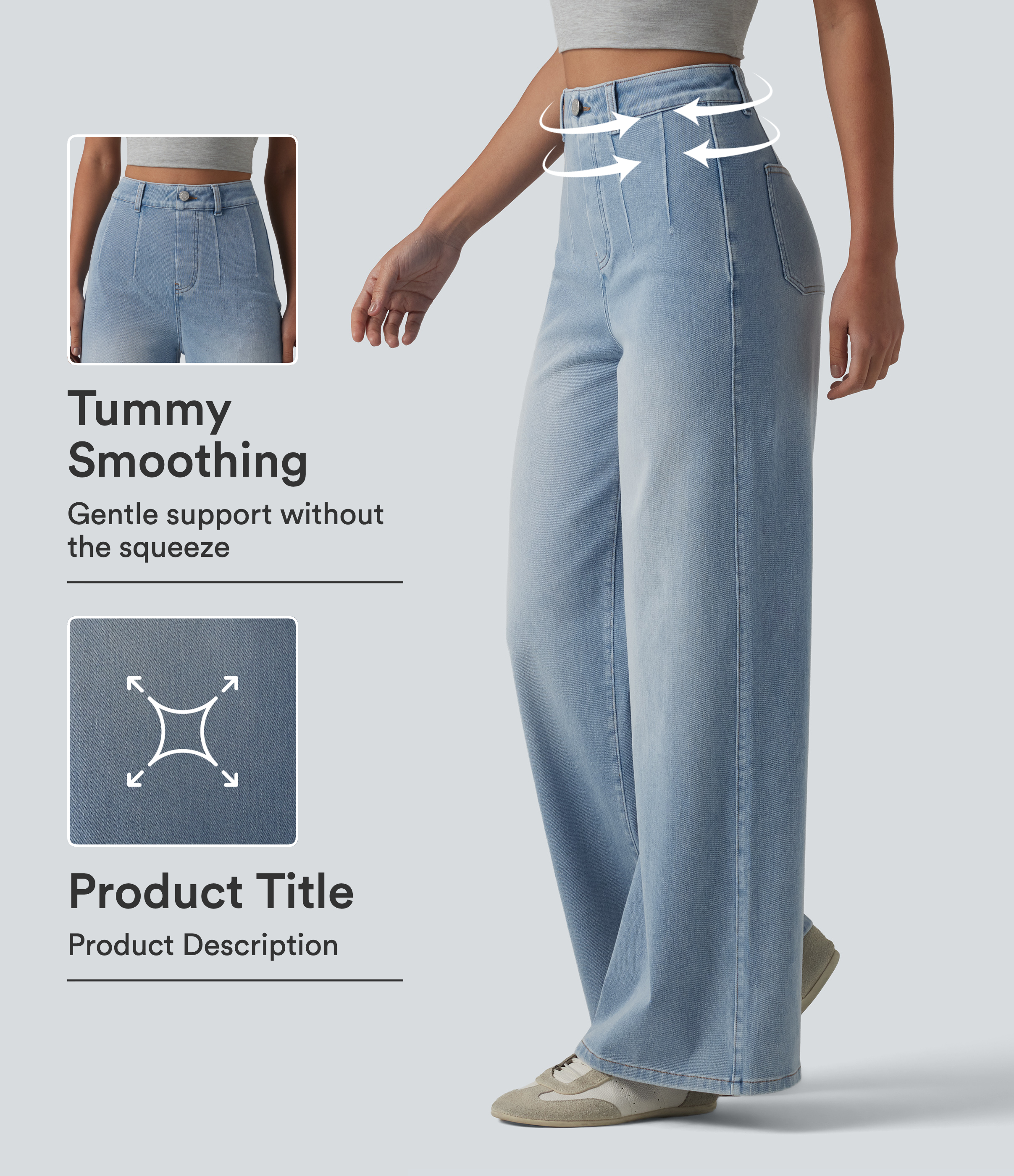 Halara Flex™ High Waisted Tummy Control Wide Leg Casual Jeans with Pockets