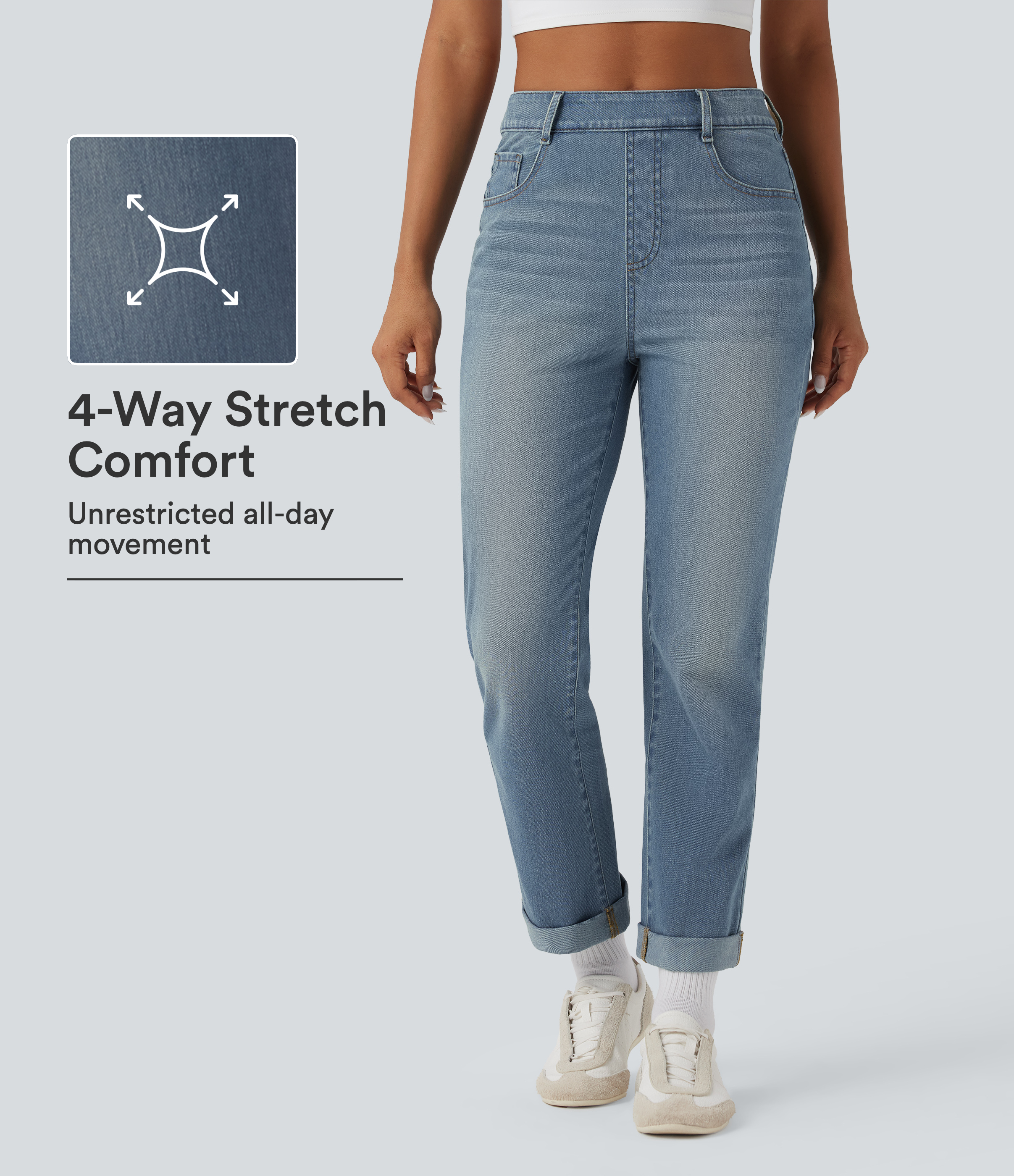 Halara Flex™ High Waisted Rolled Lightweight Hem Casaul Slim Jeans with Pockets