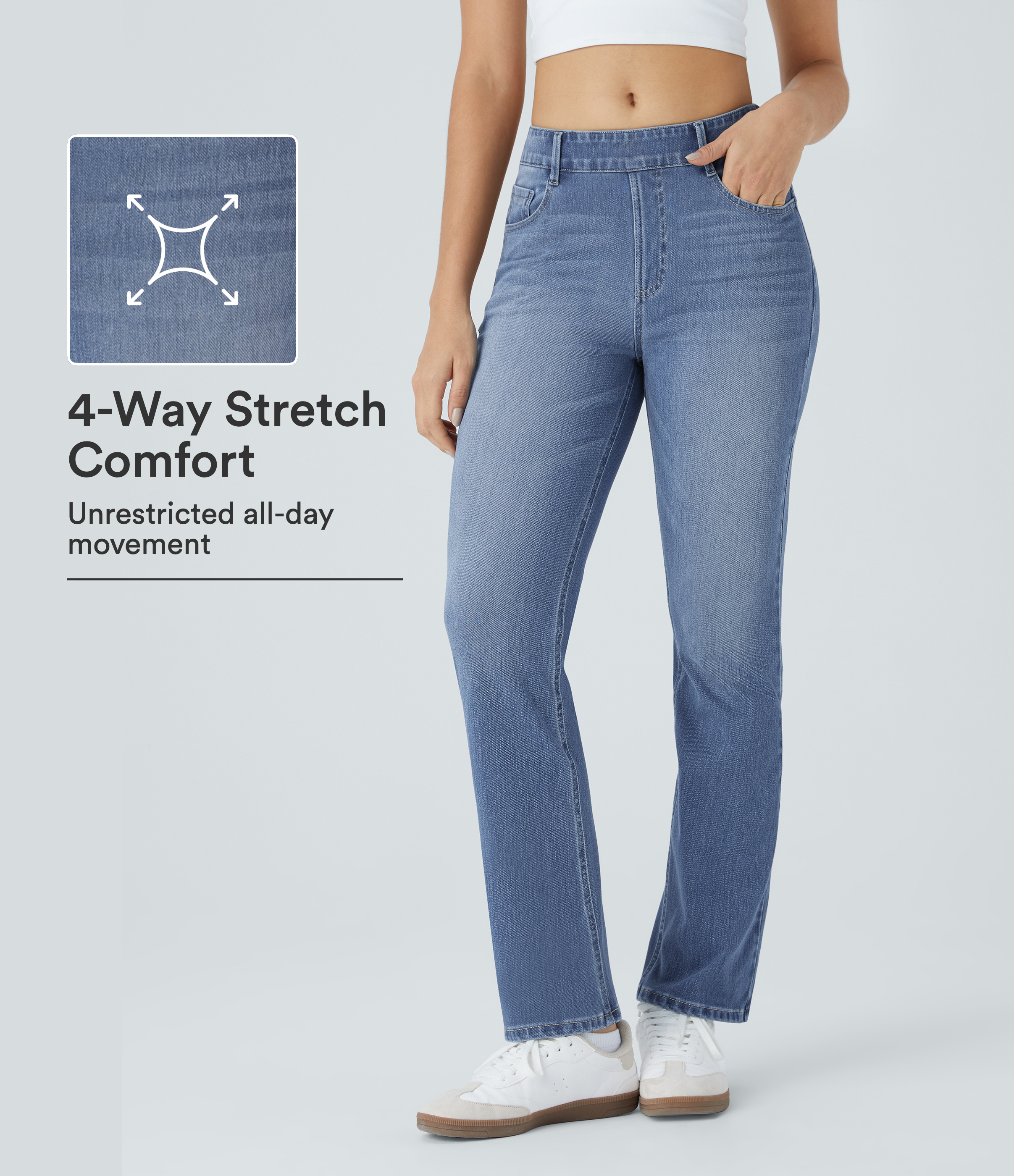 Halara Flex™ High Waisted Pockets Washed Casual Bootcut Jeans
