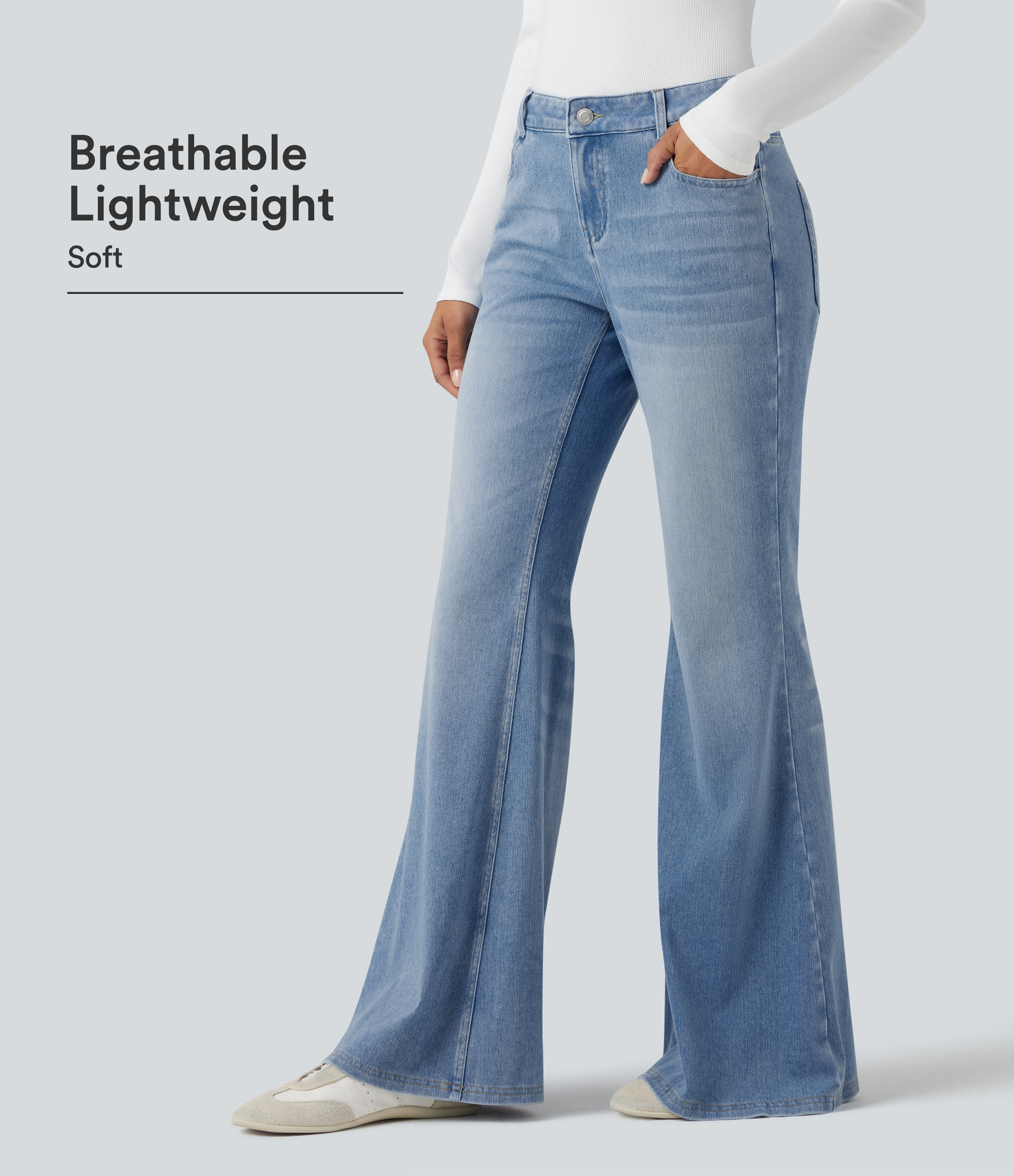 Halara Flex™ Low Rise Flare Washed Casual Jeans with Pockets