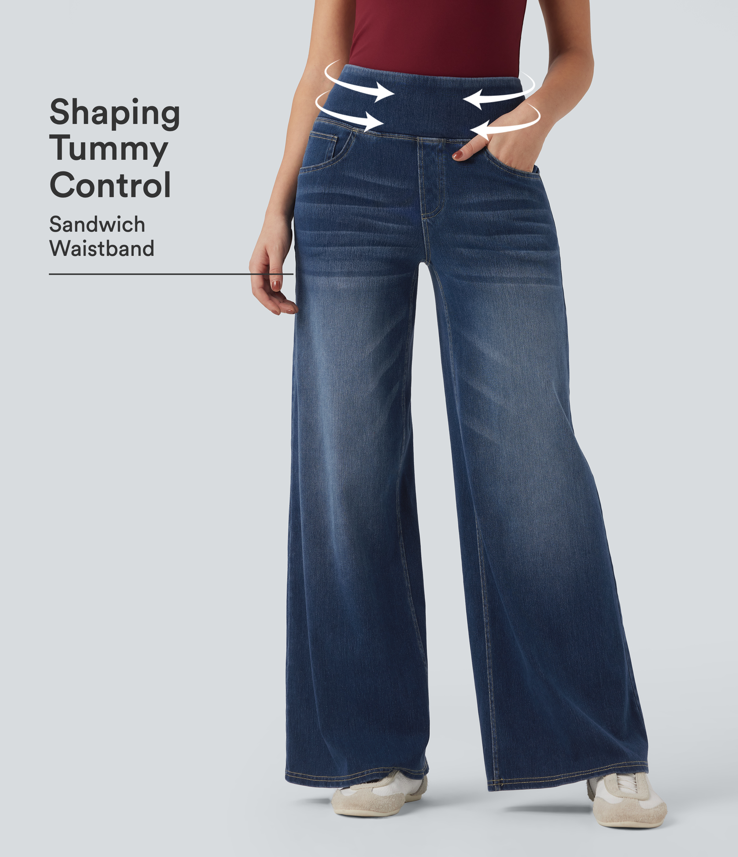Halara Flex™ Mid Rise Tummy Control Women Casual Baggy Denim Jeans with Pockets