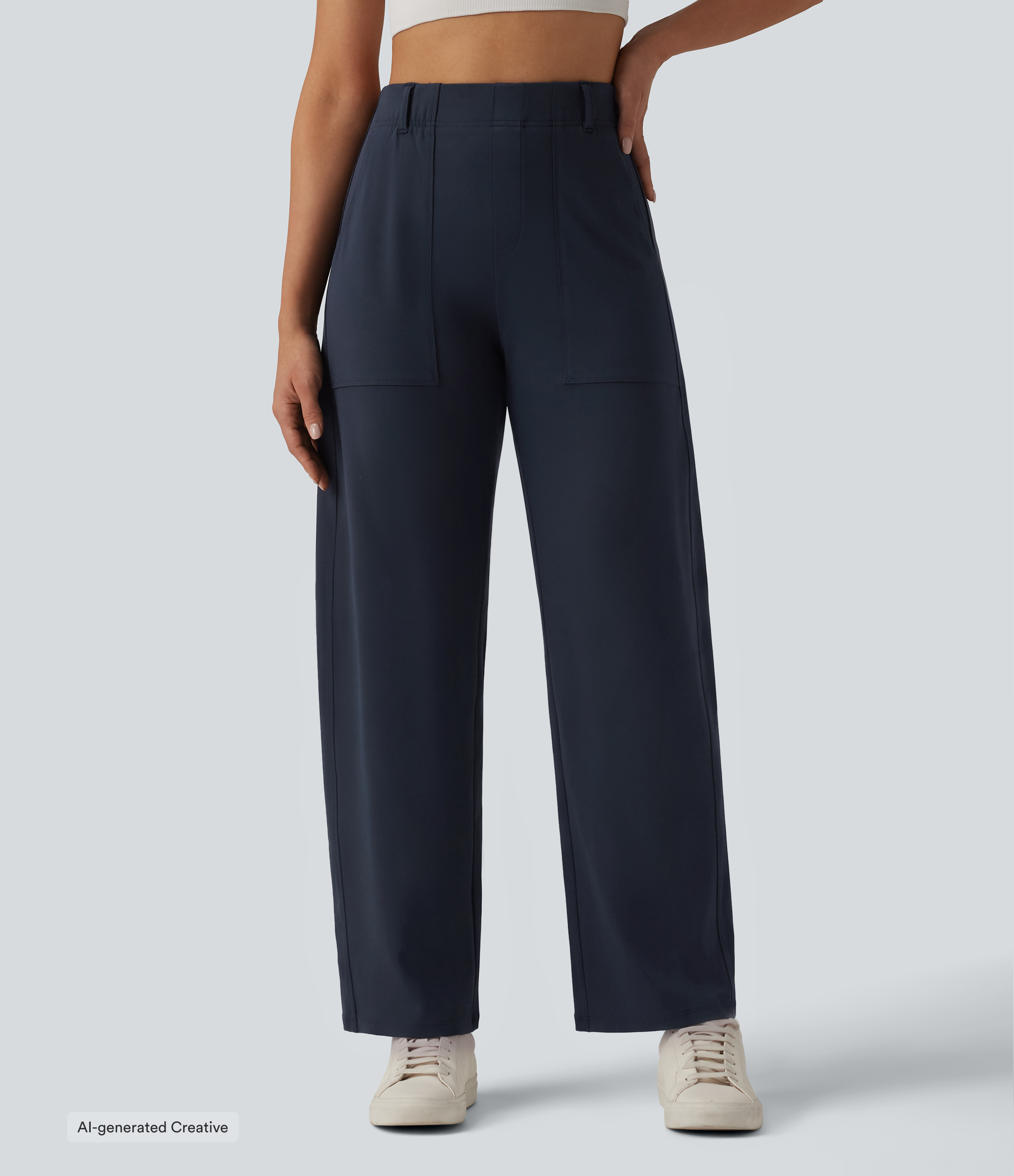DayStretch High Waisted Barrel Leg Casual Pants with Pockets