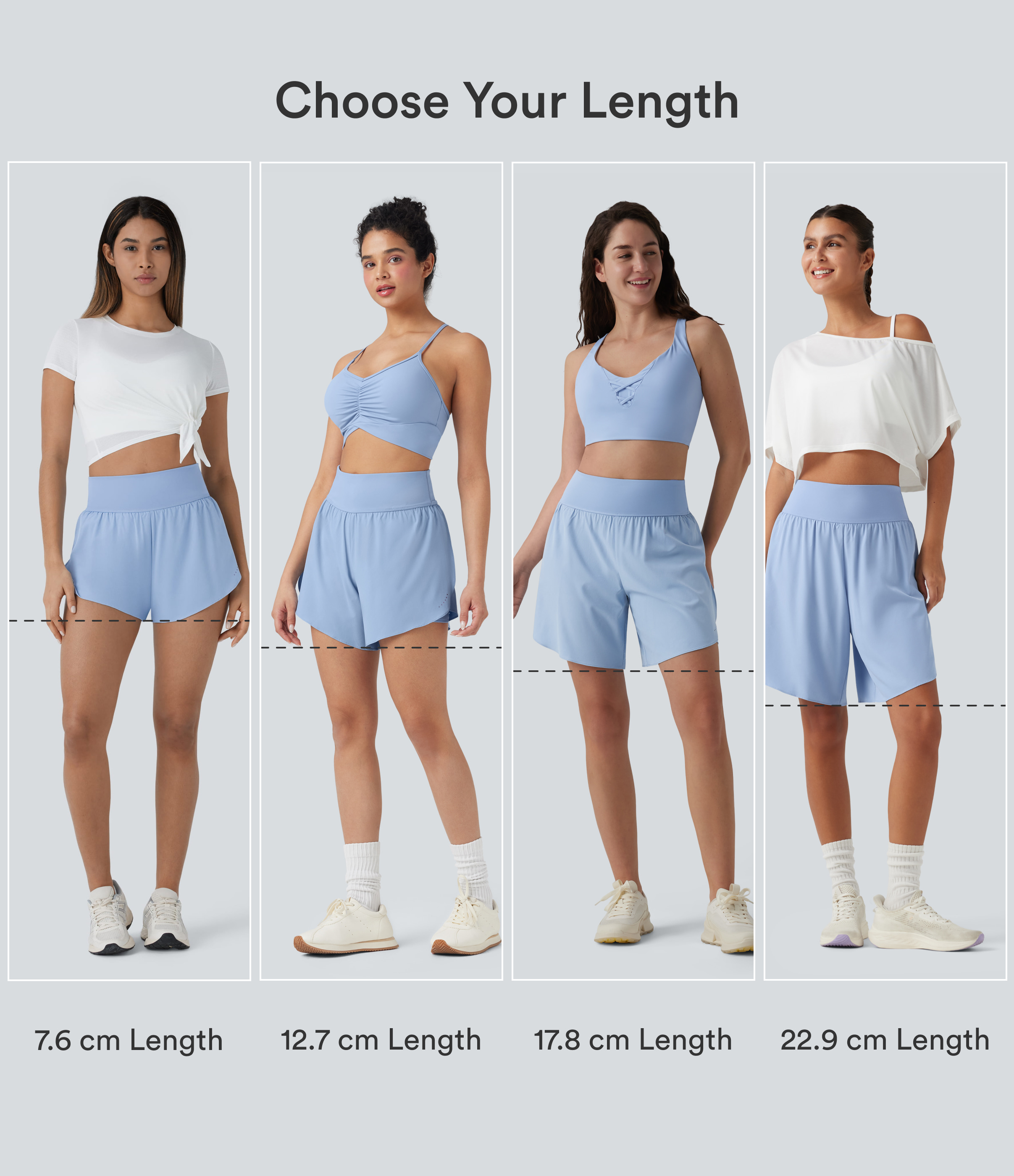 Sky Blue SoftlyZero™ QuickDry 2-in-1 Laufshorts 7'' mit Taschen, hohe Taille, bauchformend, reflektierende Punkte, überlappender Saum / 2