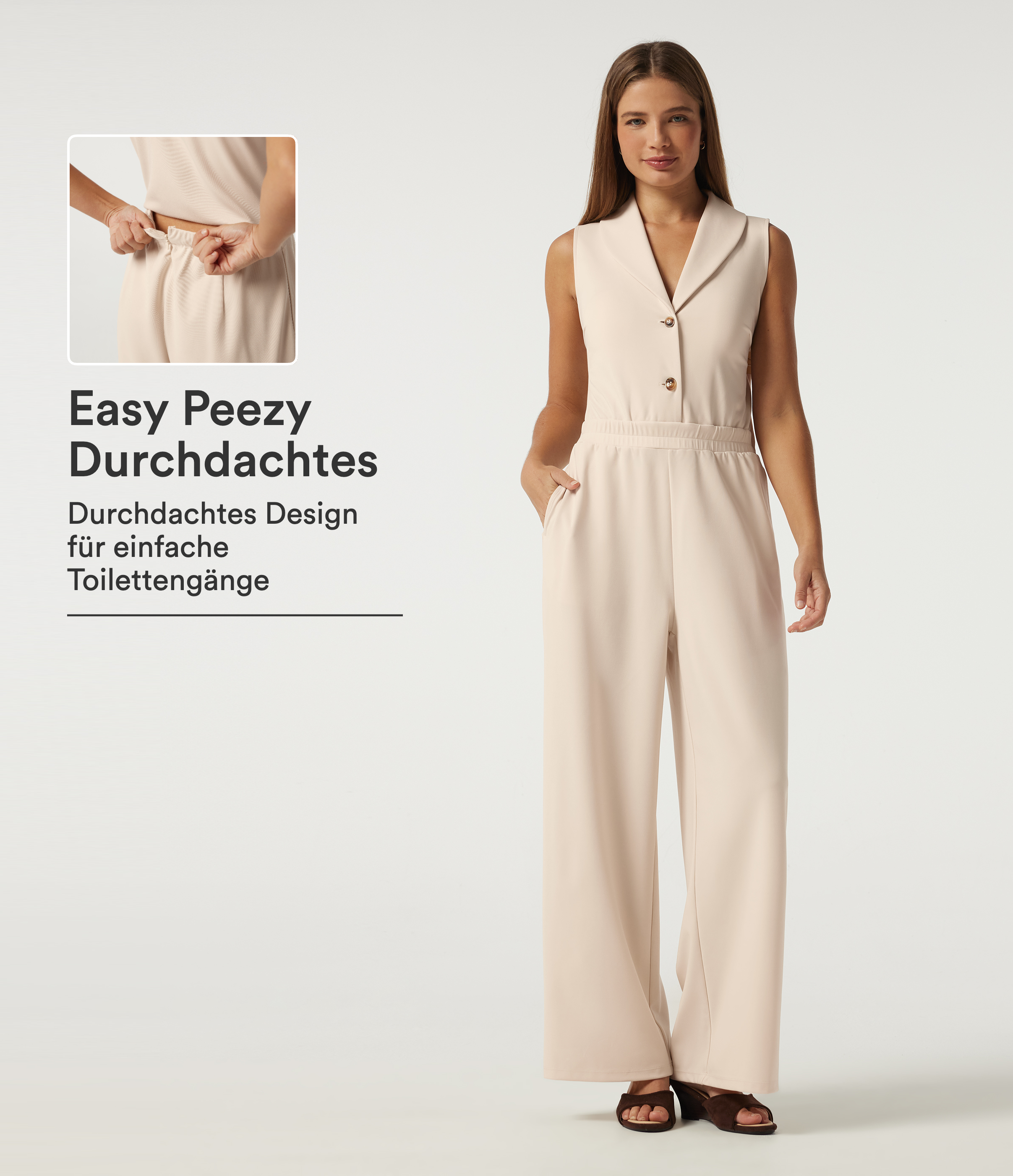 Ärmelloser Jumpsuit mit Reverskragen, Seitentaschen und geradem Bein - Easy Peezy Edition