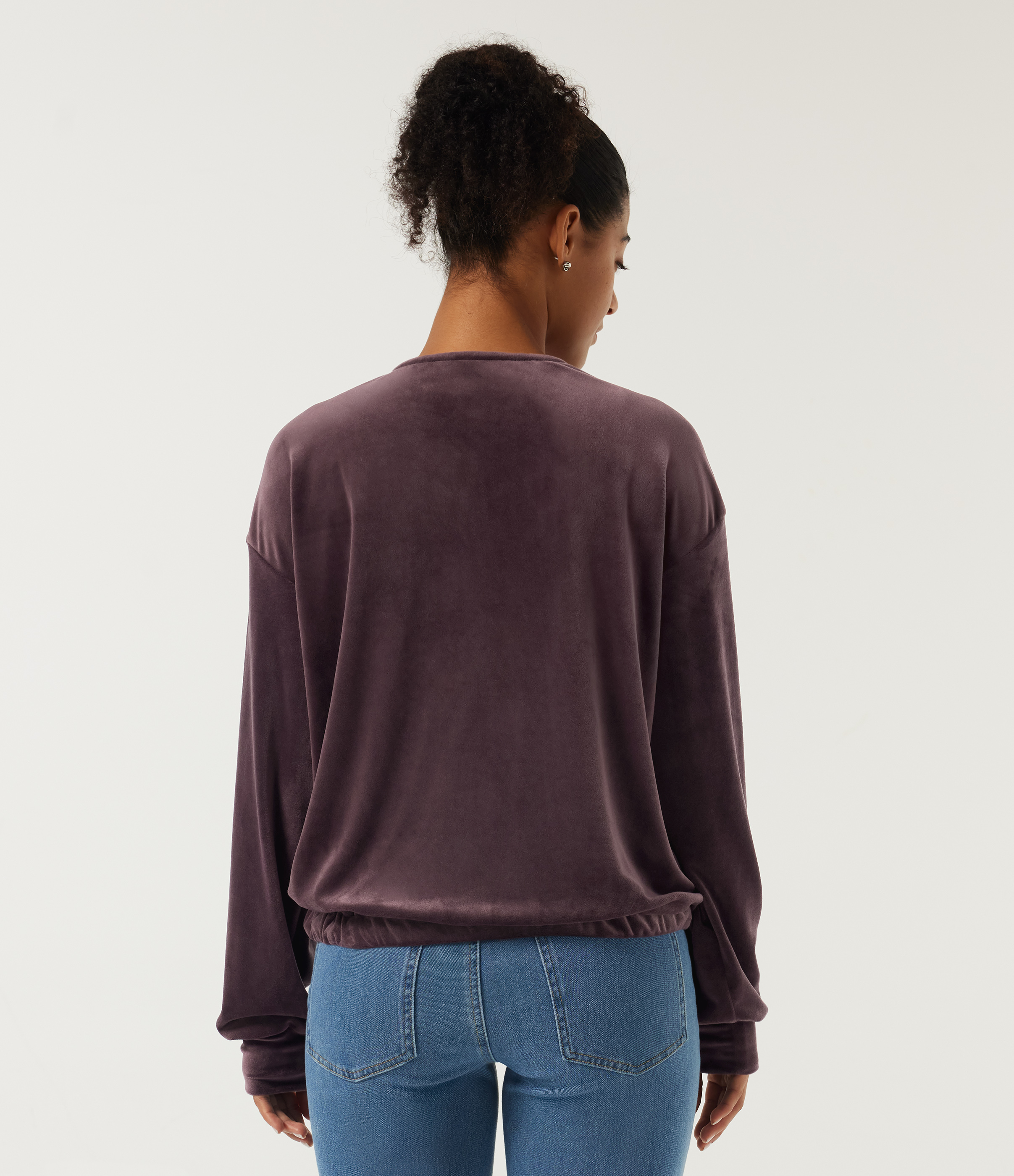 Huckleberry Round Neck Long Sleeve Drawstring Gathered Hem Work Sweatshirt with Pockets / 2
