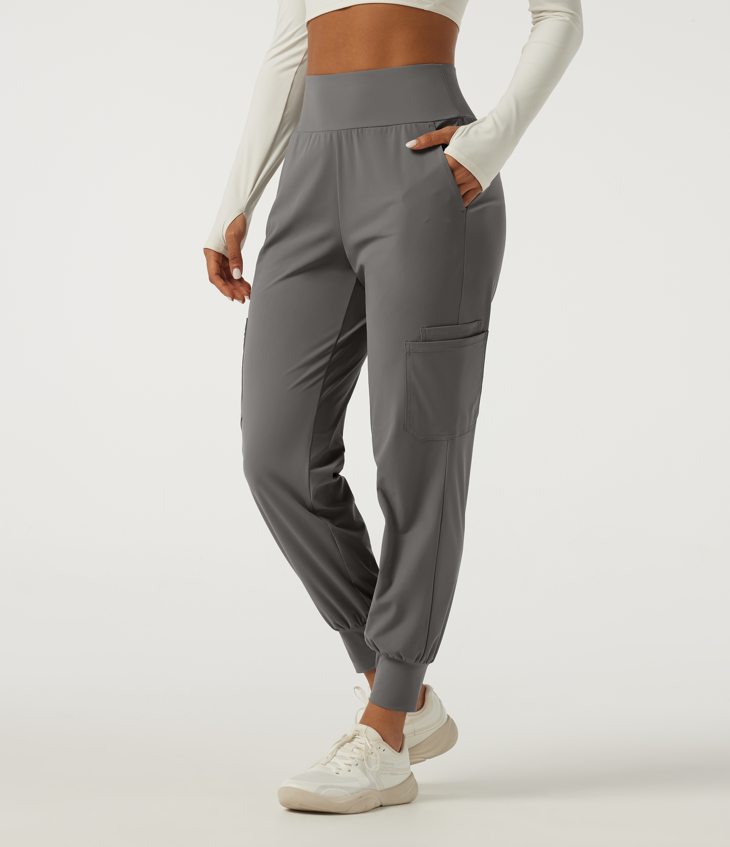 Wrinkle Recovery Quick Dry High Waisted Tapered Workout Joggers with Pockets