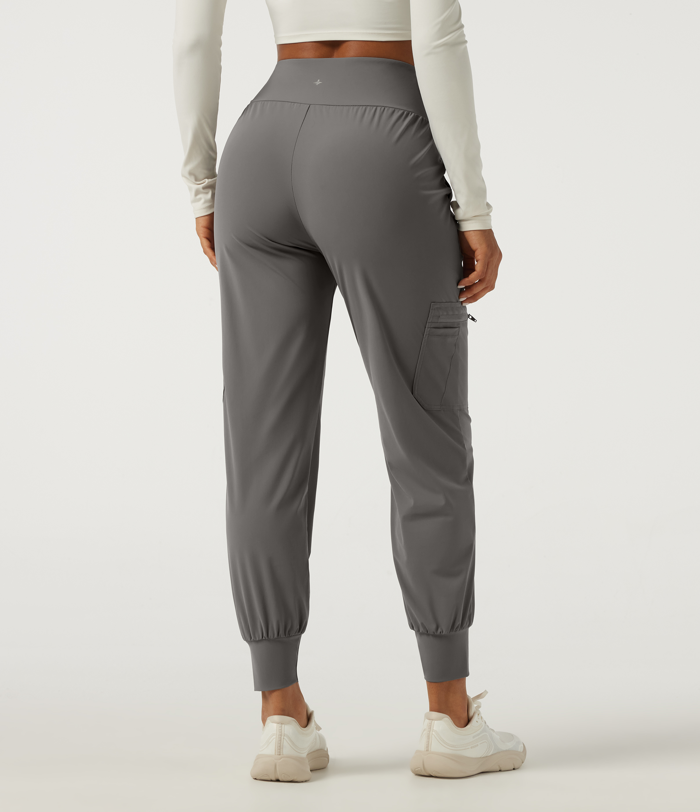 Steel Gray Wrinkle Recovery Quick Dry High Waisted Tapered Workout Joggers with Pockets / 2