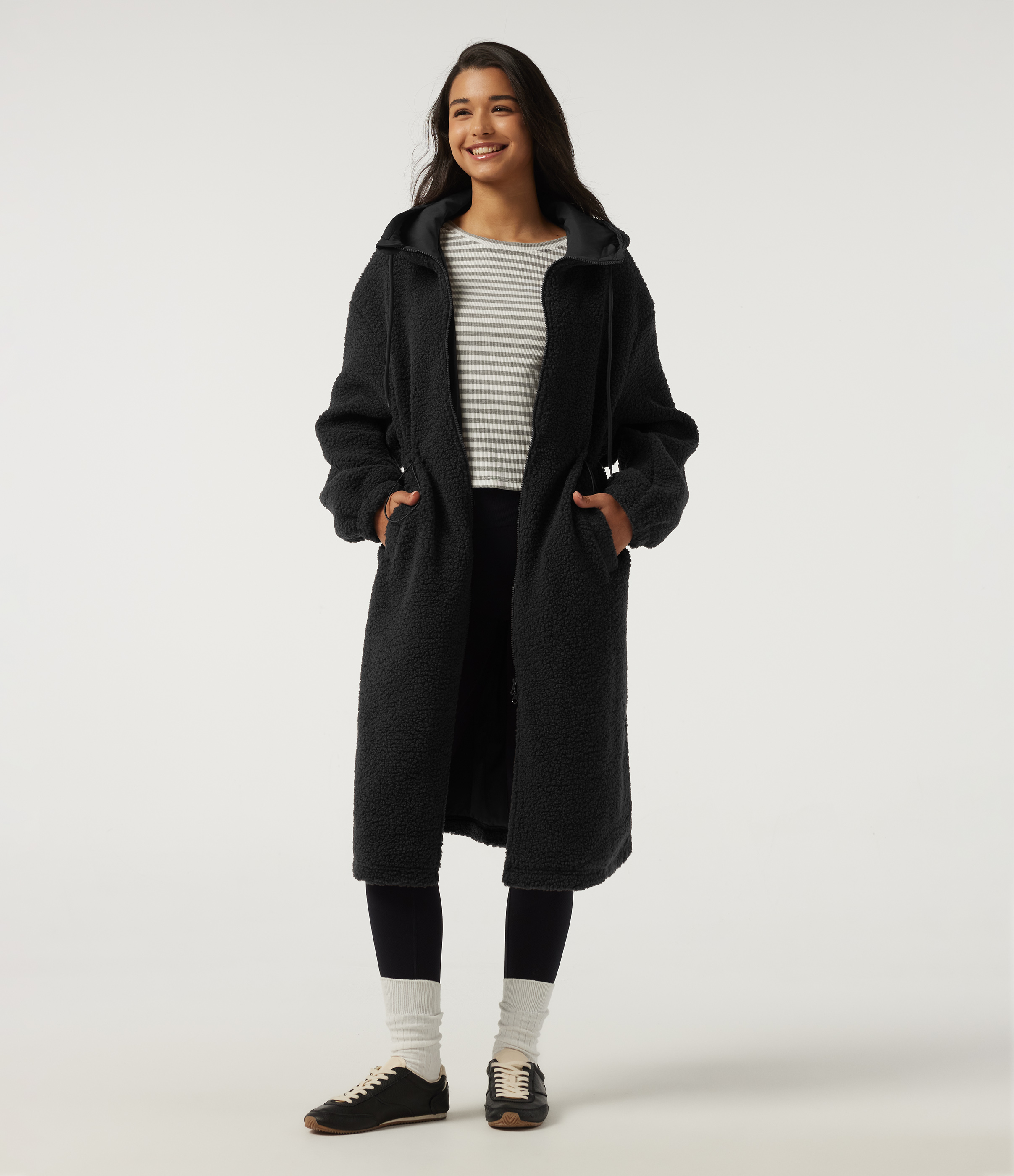 Hooded Long Sleeve Longline Casual Coat with Pockets