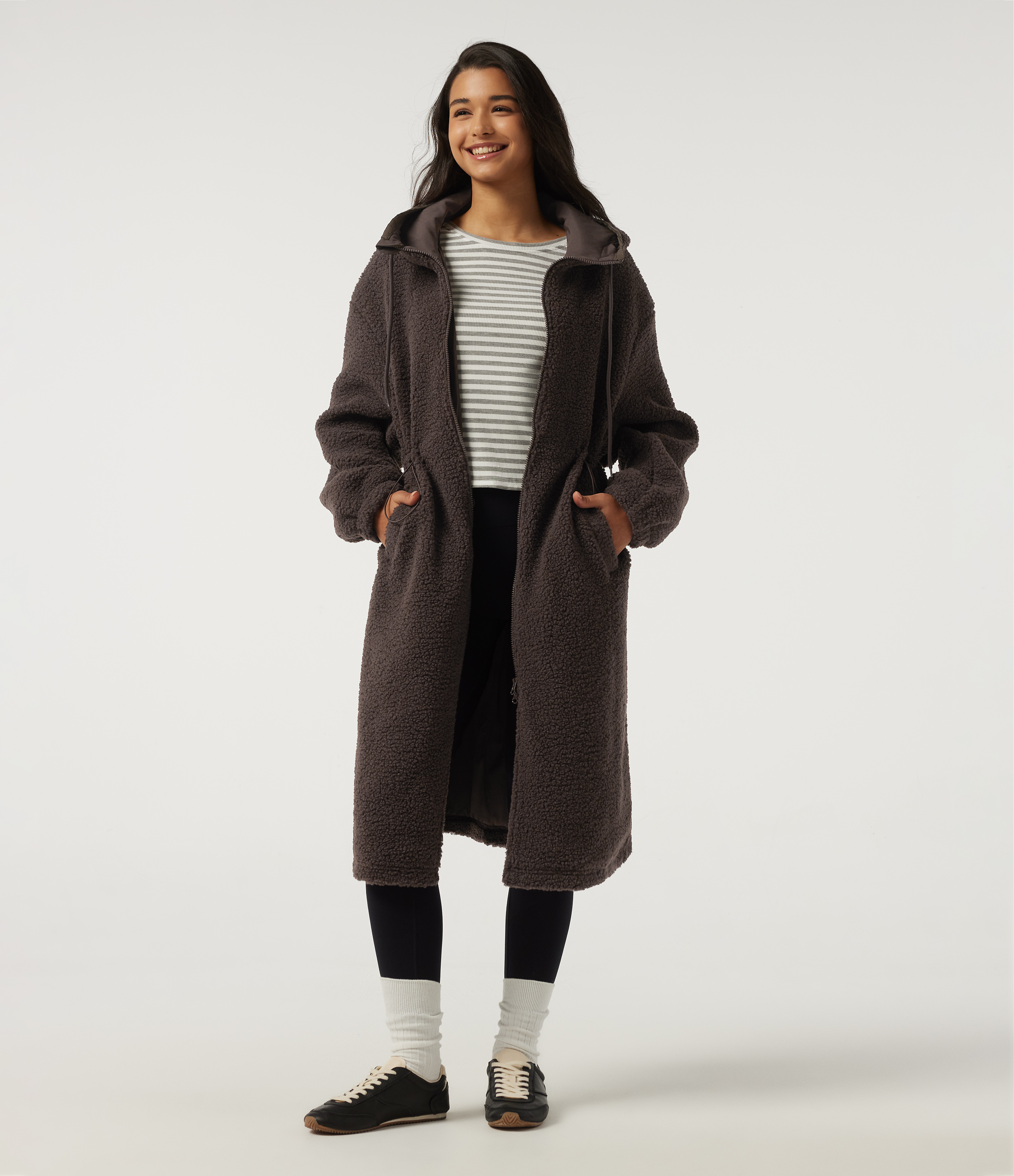 Hooded Long Sleeve Longline Casual Coat with Pockets