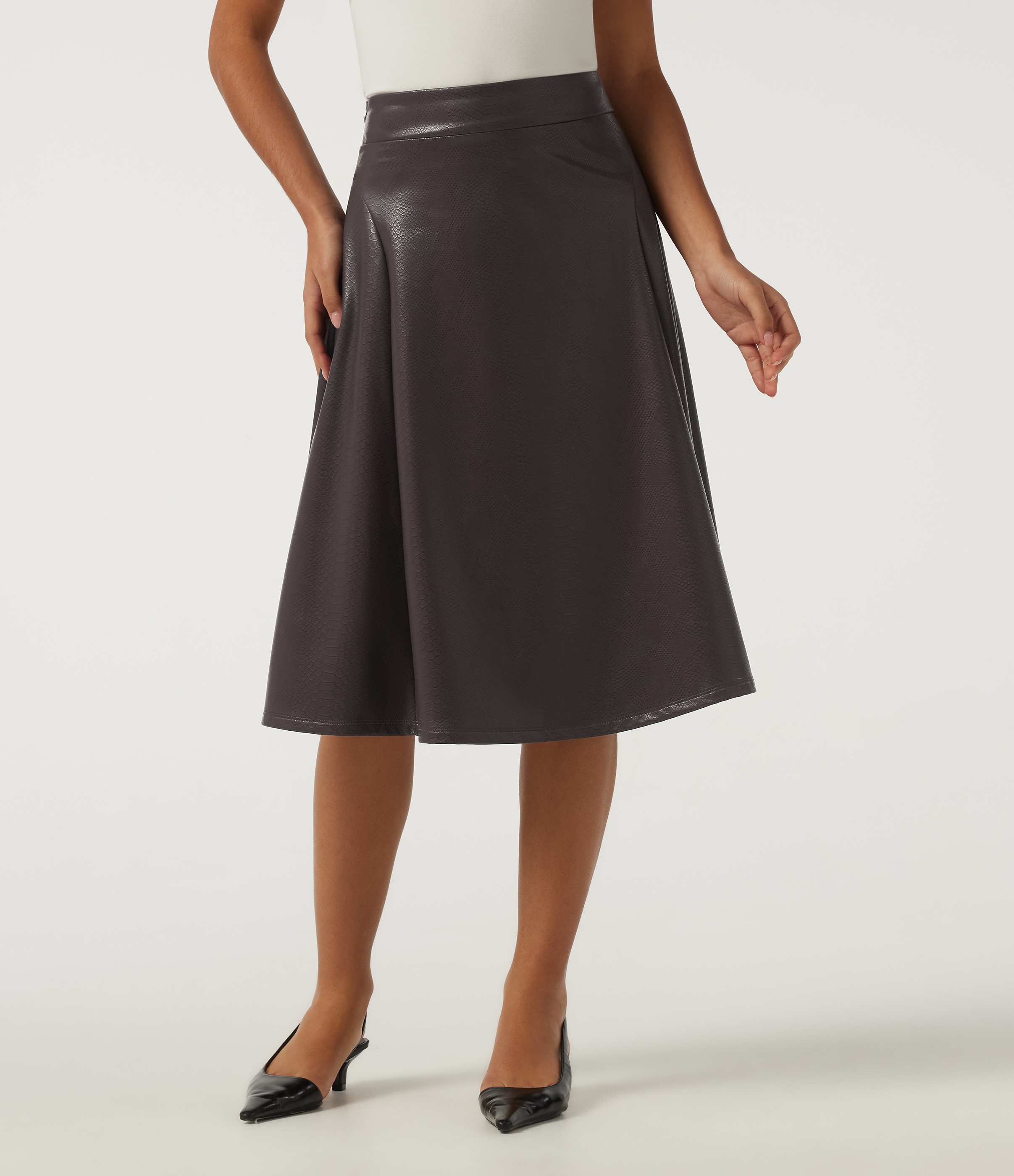 High Waisted Snakeskin Print A-Line Casual Midi Skirt