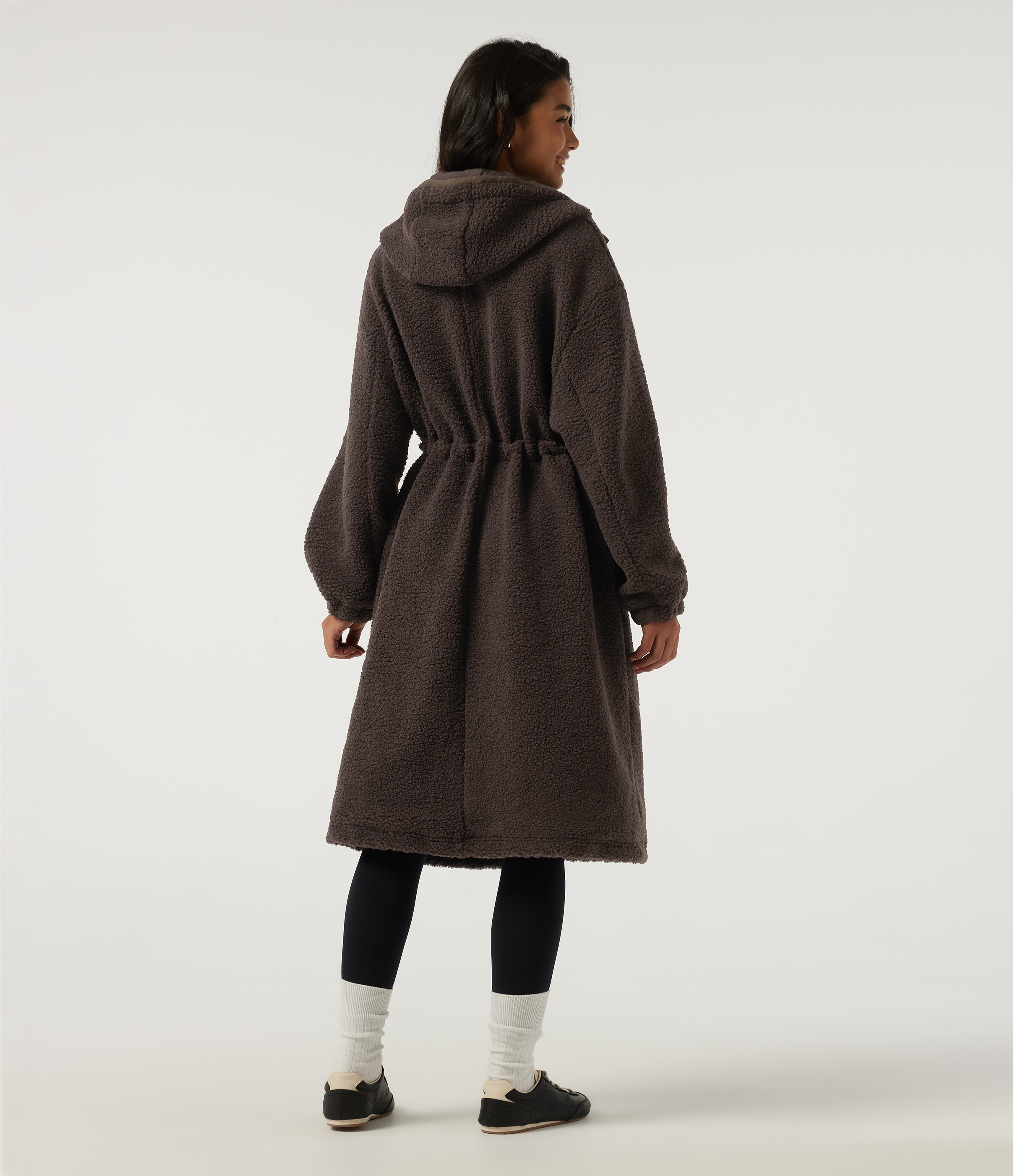 Seal Brown Hooded Long Sleeve Longline Casual Coat with Pockets / 2