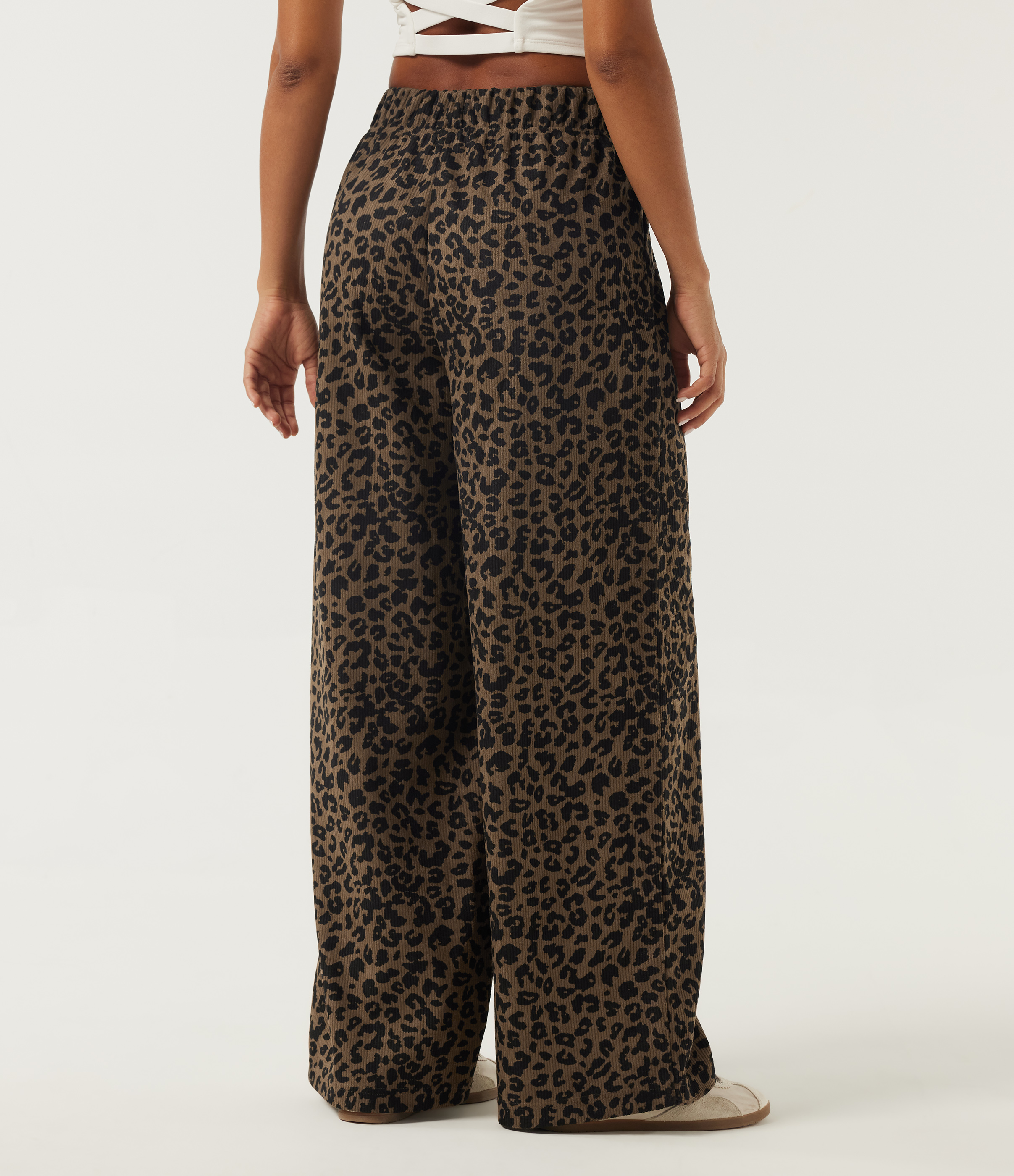 Wildmark High Waisted Leopard Print Corduroy Casual Baggy Pants with Pockets / 2